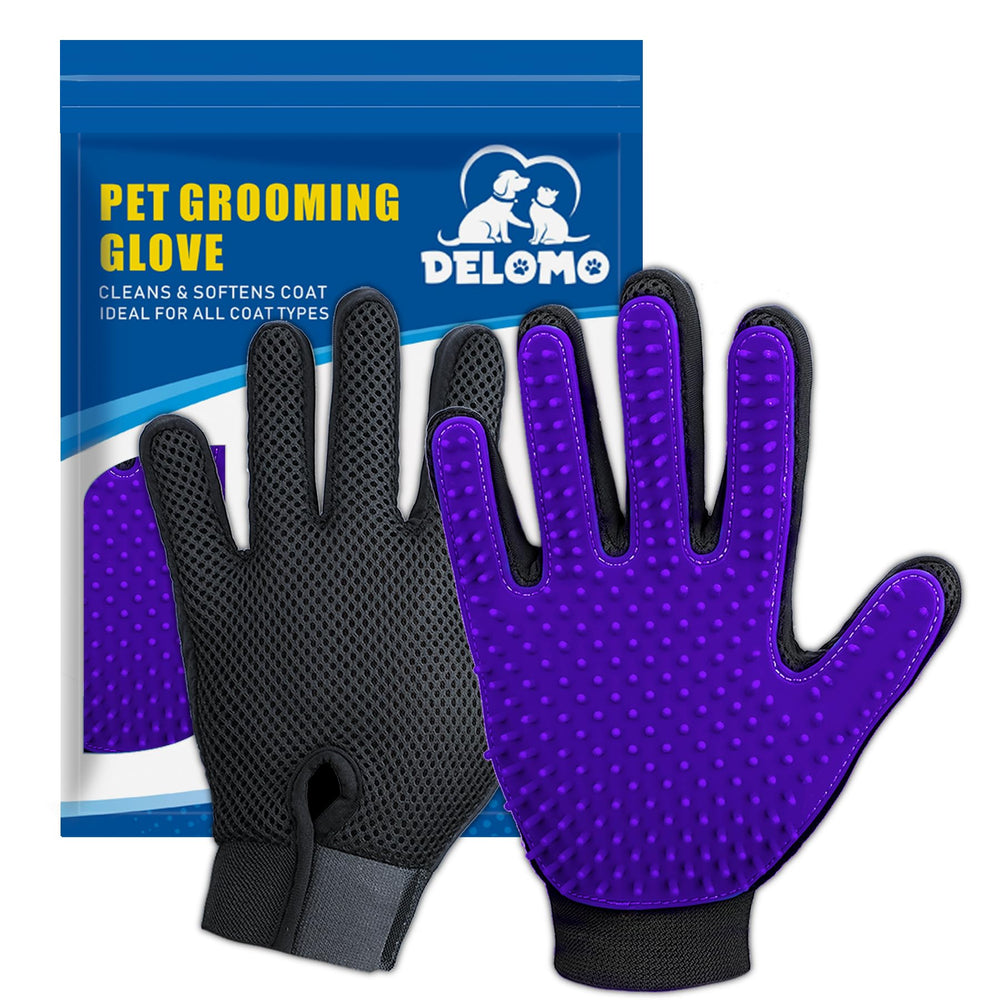 DELOMO gant face avant montrant la paire violette pour un brossage efficace