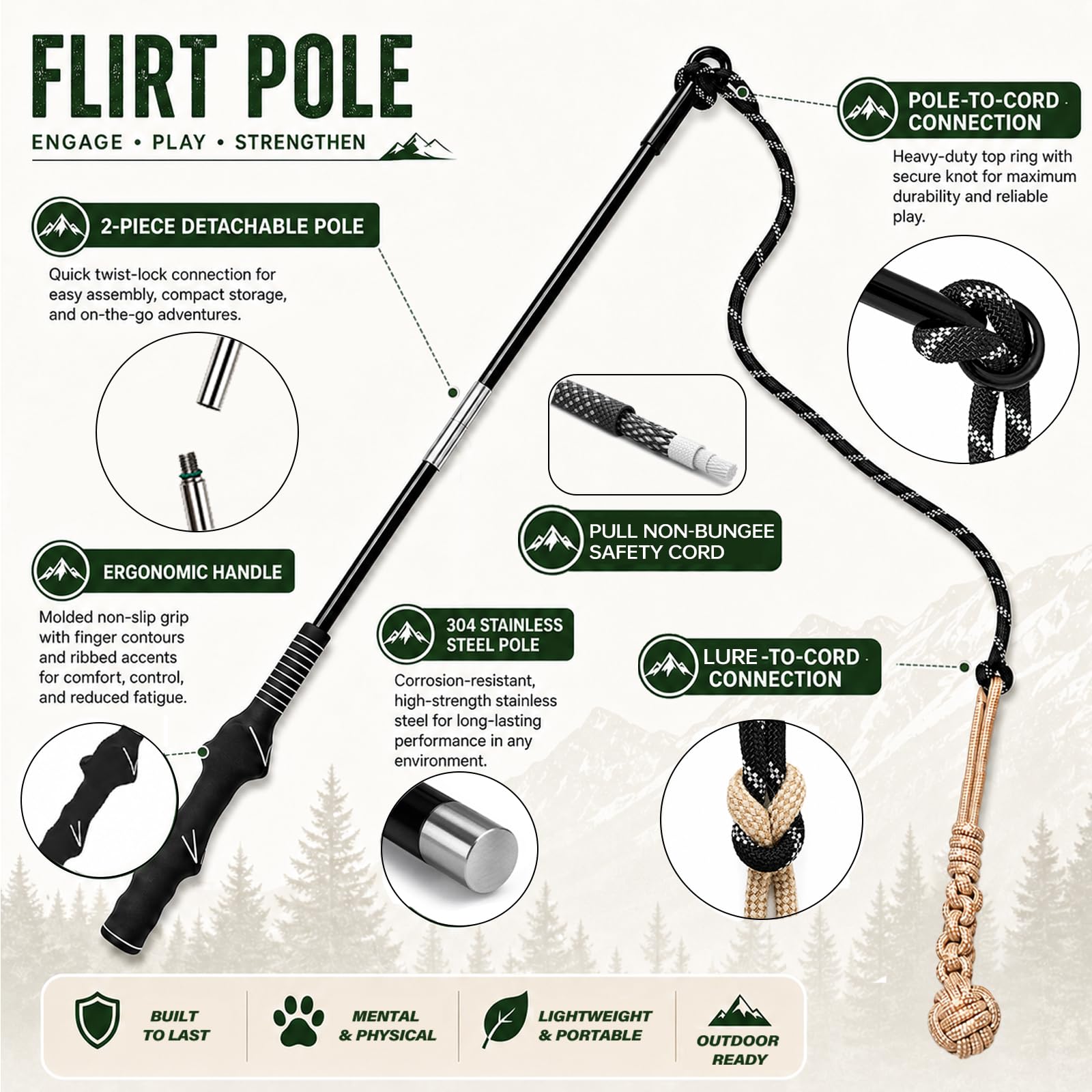 DEPURE flirt pole rangé dans sac démontrant transport pratique et protection