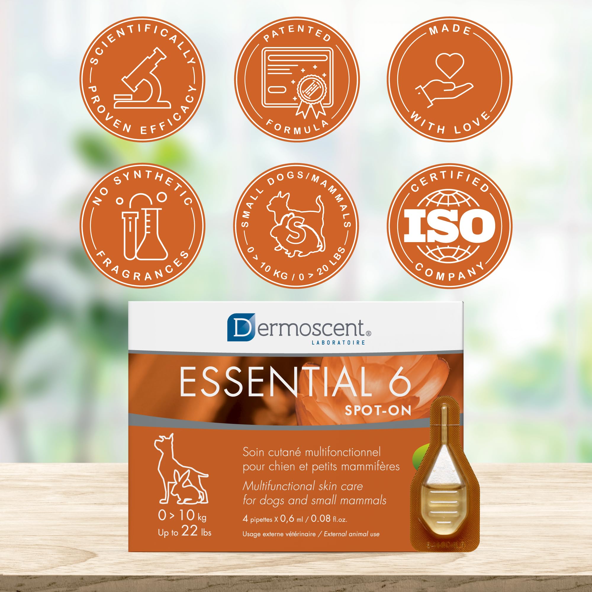 Dermoscent étiquette détaillant ingrédients naturels et bienfaits