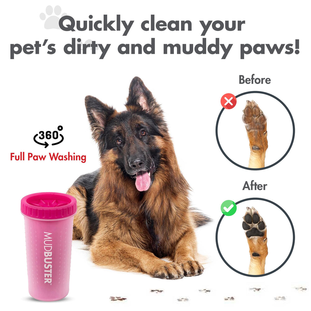 Dexas MudBuster comparé à une patte pour l'échelle de taille, choix adapté