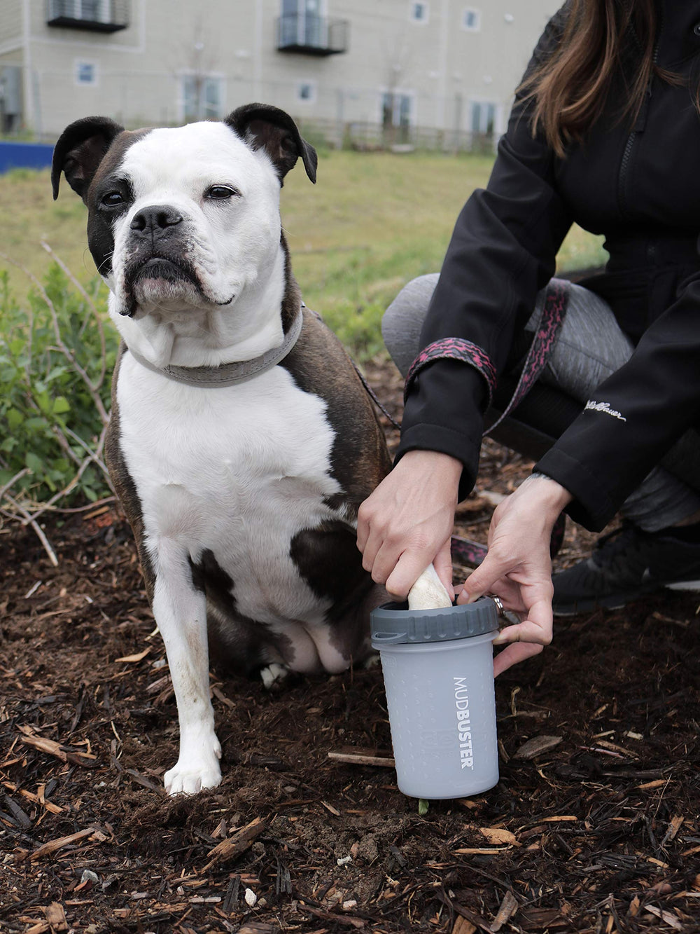 Dexas MudBuster fermé et compact, rangement pratique près de la porte