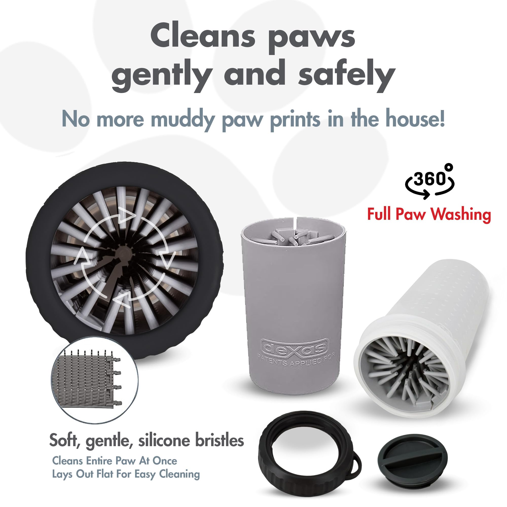 Dexas MudBuster gros plan des poils en silicone, nettoyage doux efficace