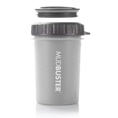 Dexas MudBuster vue avant du gobelet, solution compacte pour propreté
