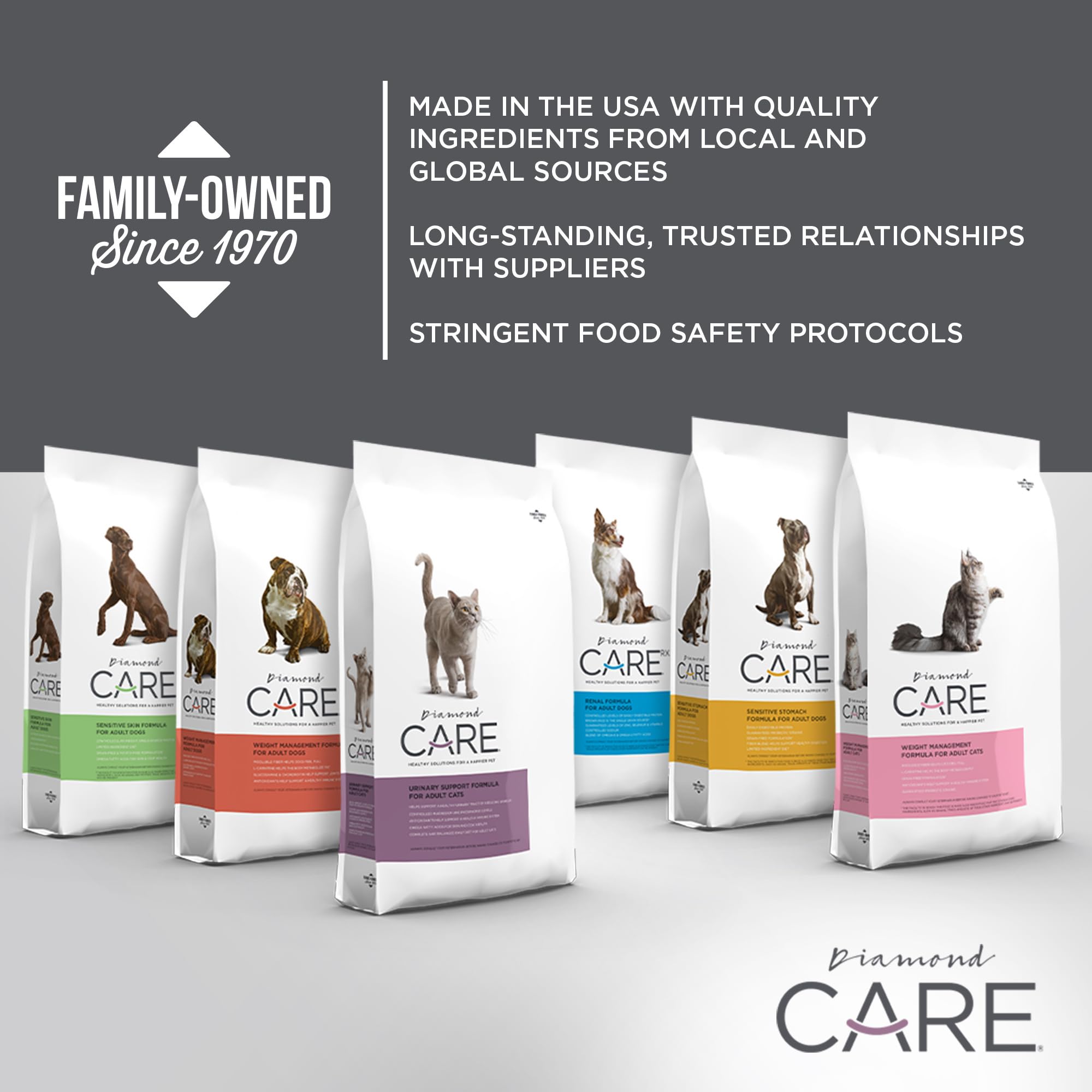 DIAMOND CARE étiquette Made in USA montrant fabrication familiale et qualité