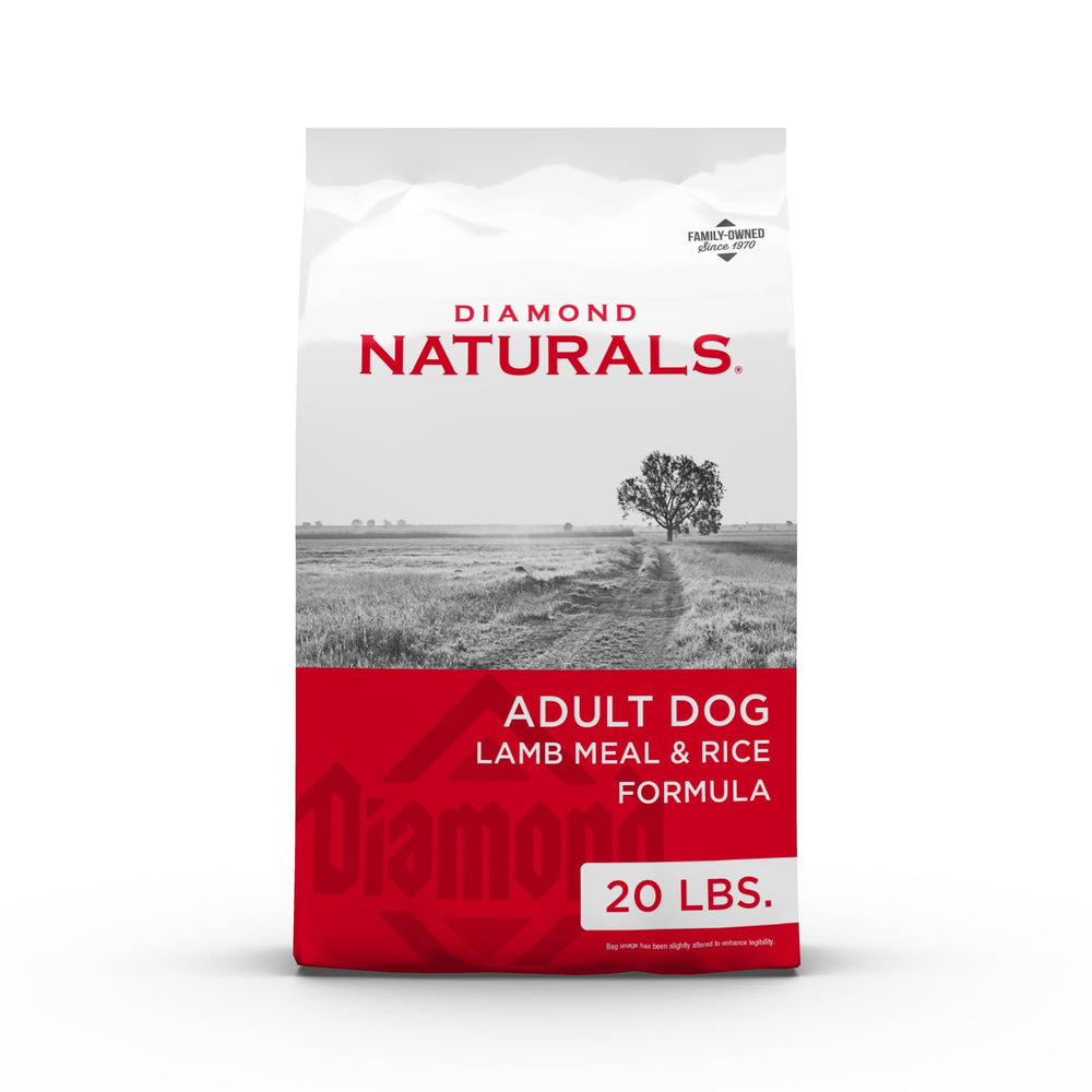 DIAMOND NATURALS face avant du sac montrant la recette agneau et riz pour clarté