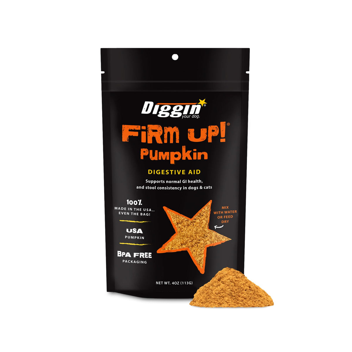 Diggin' Your Dog emballage devant montrant le sachet pratique et informatif