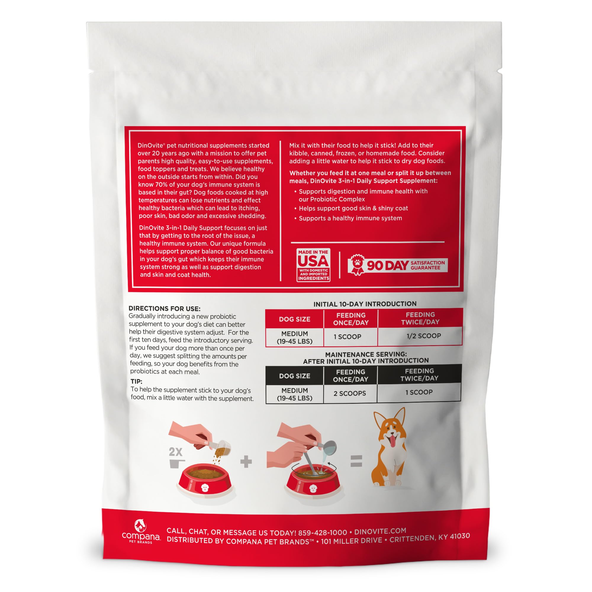 Dinovite en situation repas, soutien digestion et pelage du chien