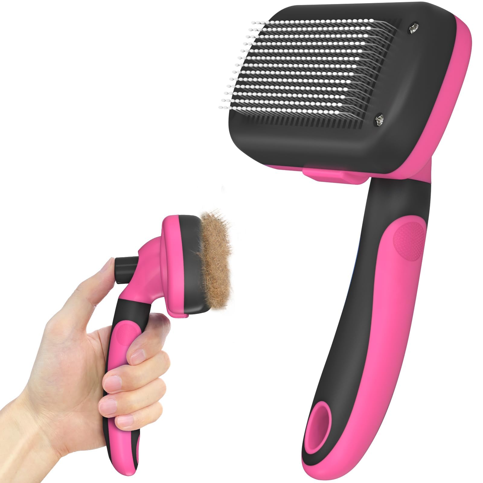 Dipoo brosse face avant rose montrant tête et poils, gain de toilettage rapide