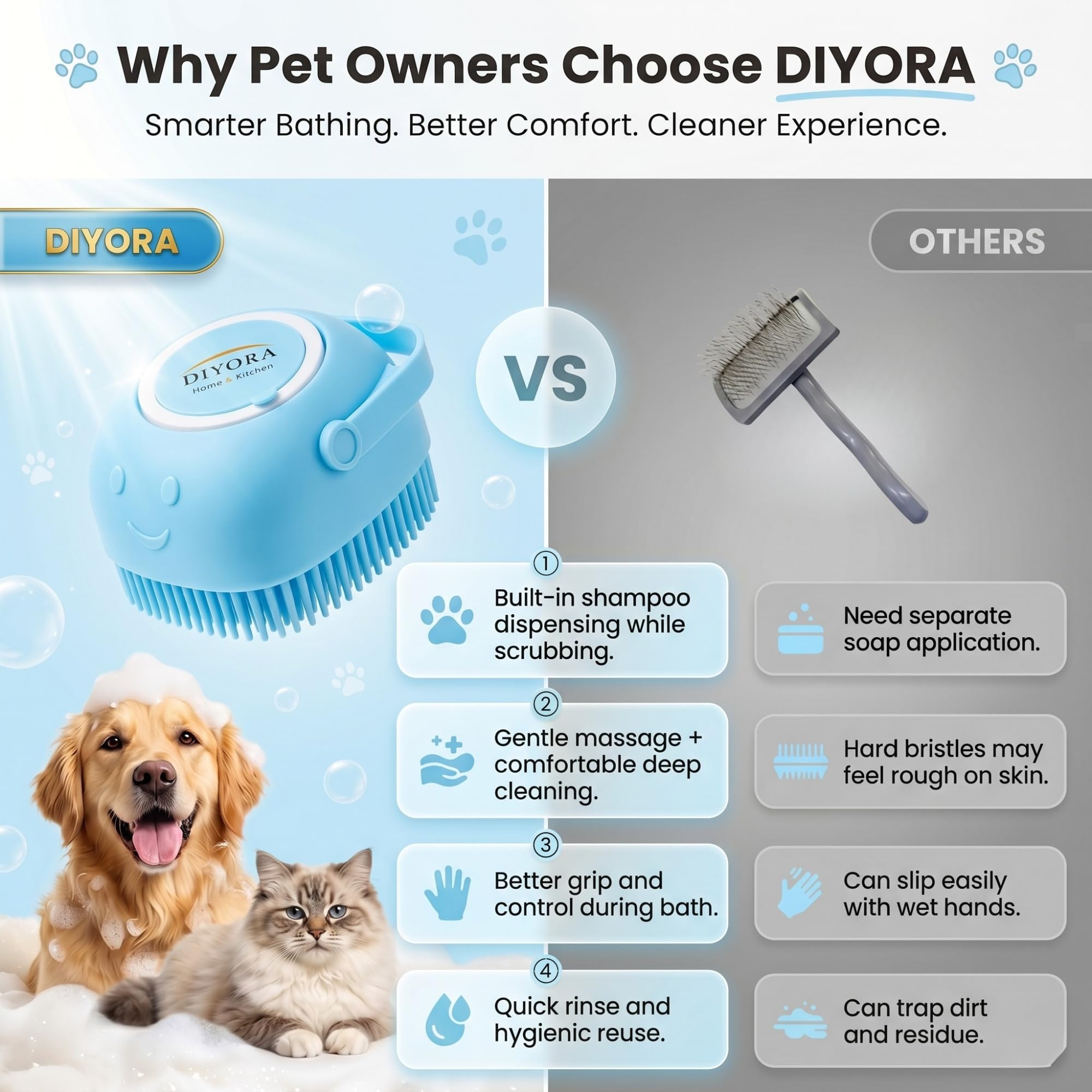 DIYORA gros plan picots silicone illustrant douceur et nettoyage efficace