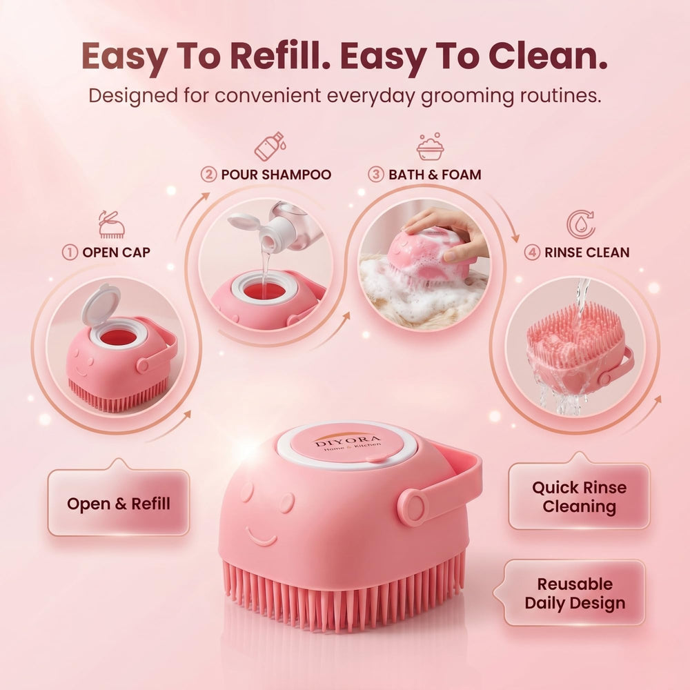 DIYORA brosse appliquée sur un chat en bain, ménageant la peau et limitant le stress