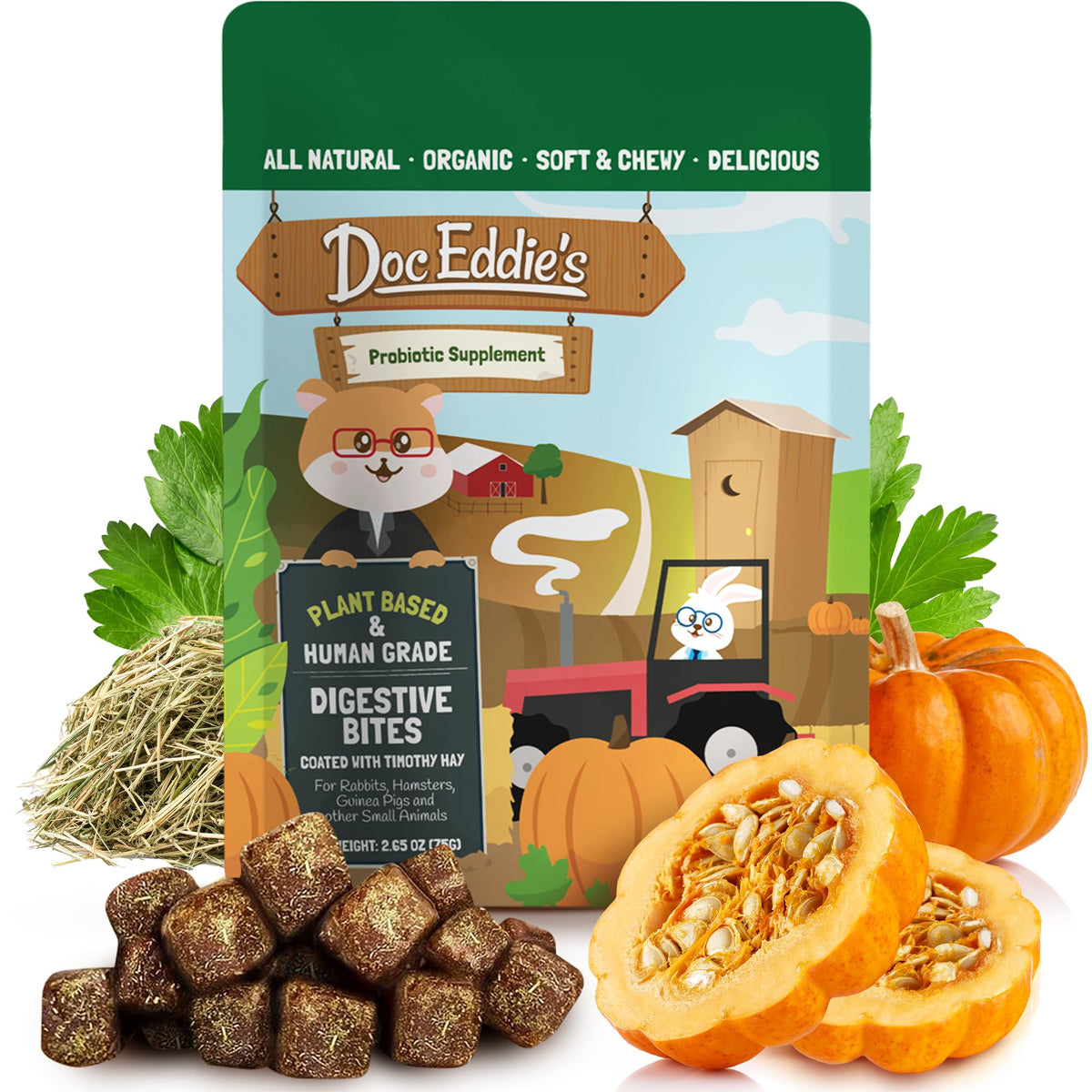 DOC EDDIE'S emballage avant montrant le produit et les bénéfices
