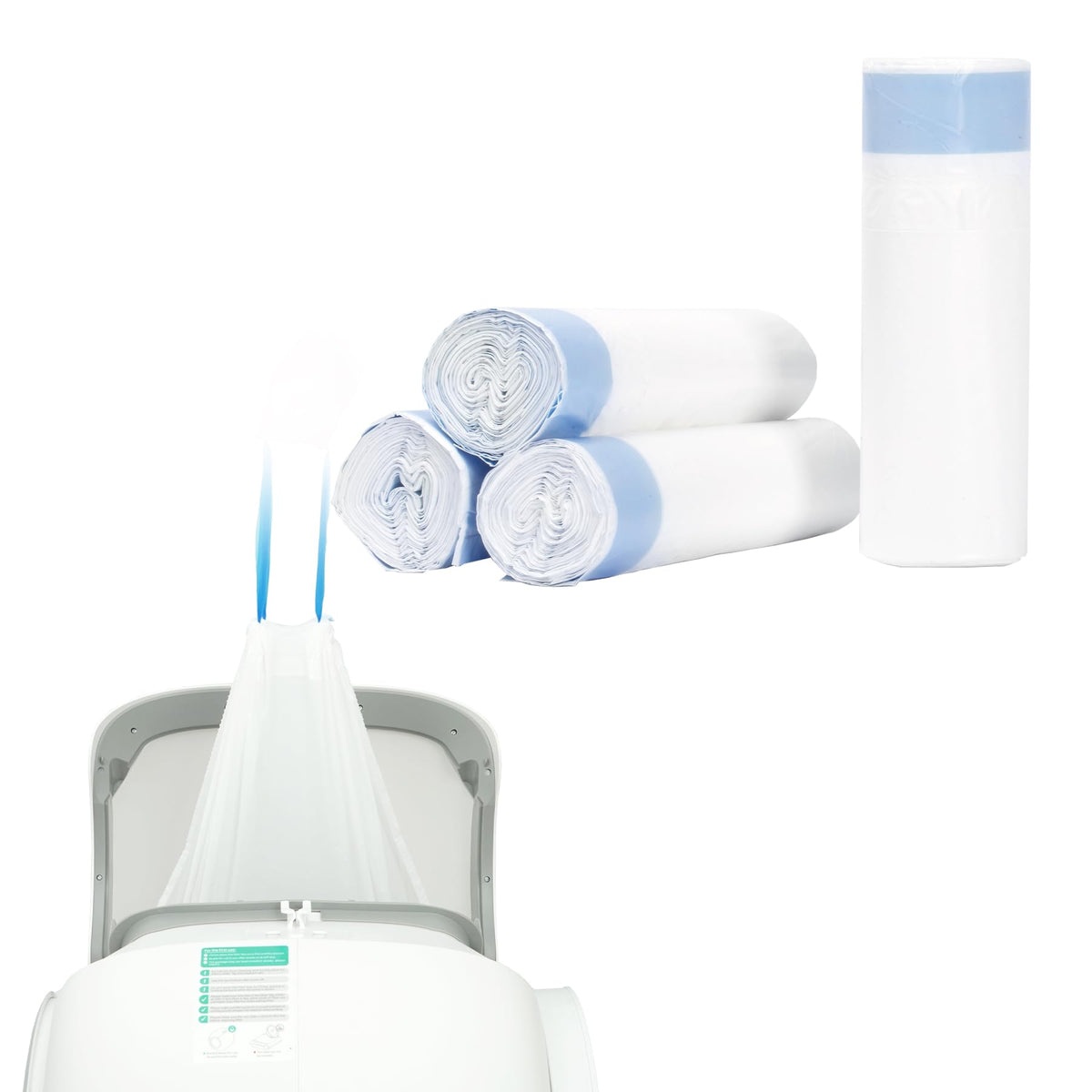 DOEL vue frontale des rouleaux et emballage, rangement pratique