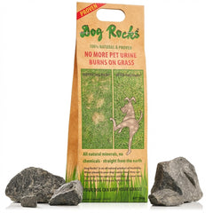 Dog Rocks paquet 200g montrant l'emballage et l'information produit pour pelouse
