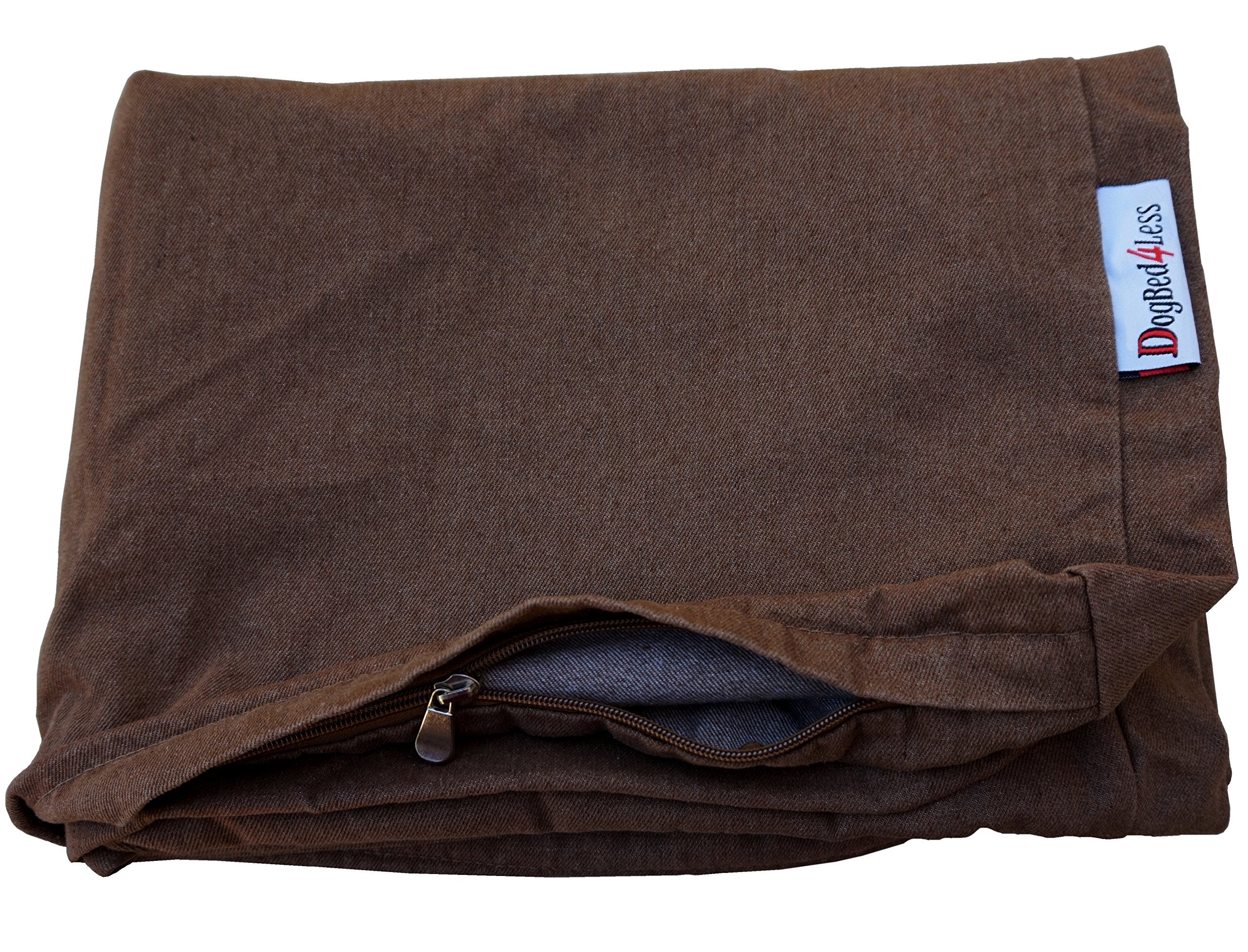 Dogbed4less housse face avant en denim marron montrant la finition résistante