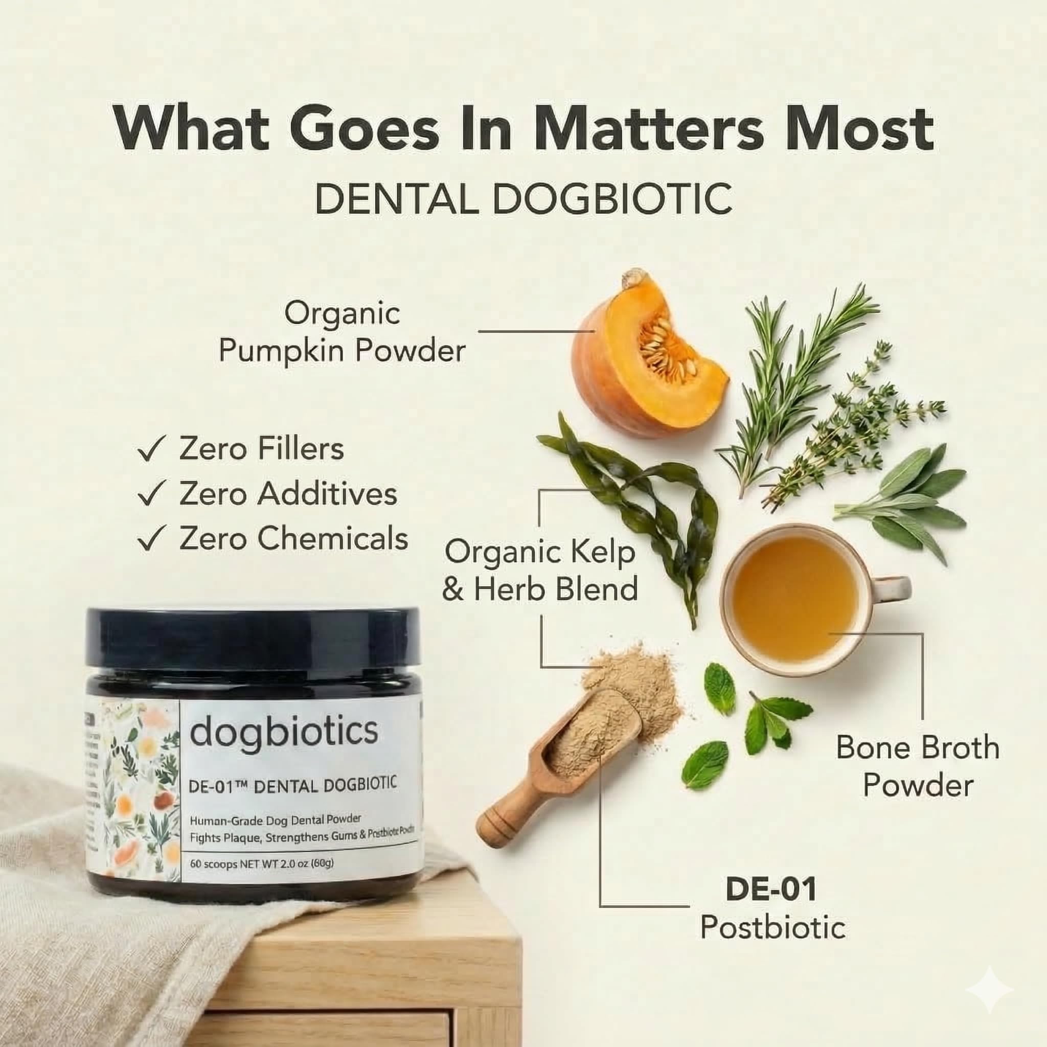Chien mangeant nourriture saupoudrée Dogbiotics, acceptation facile et goût apprécié