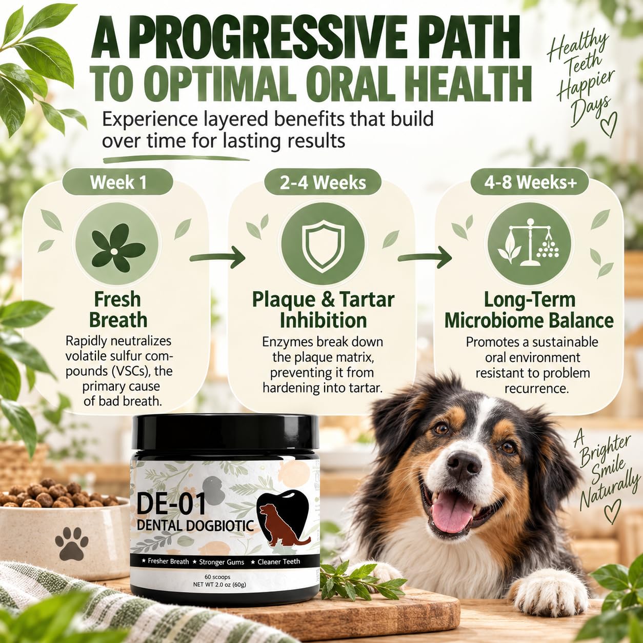 Étiquette Dogbiotics dental en gros plan, détaille la composition postbiotique