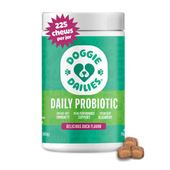 Doggie Dailies pot frontal montrant format 225 unités pour une utilisation prolongée
