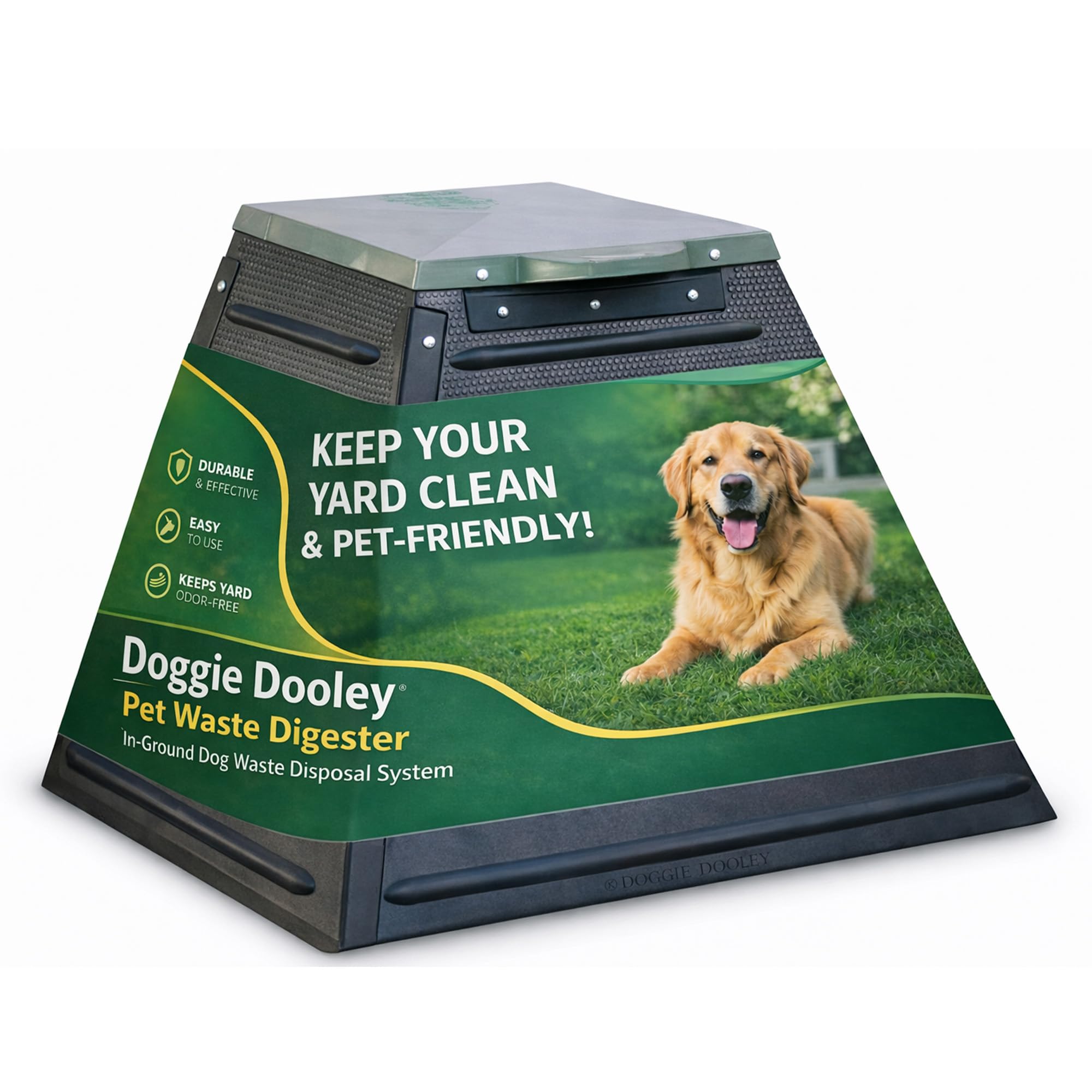 Doggie Dooley vue de face de la cuve enterrable montrant robustesse et discrétion
