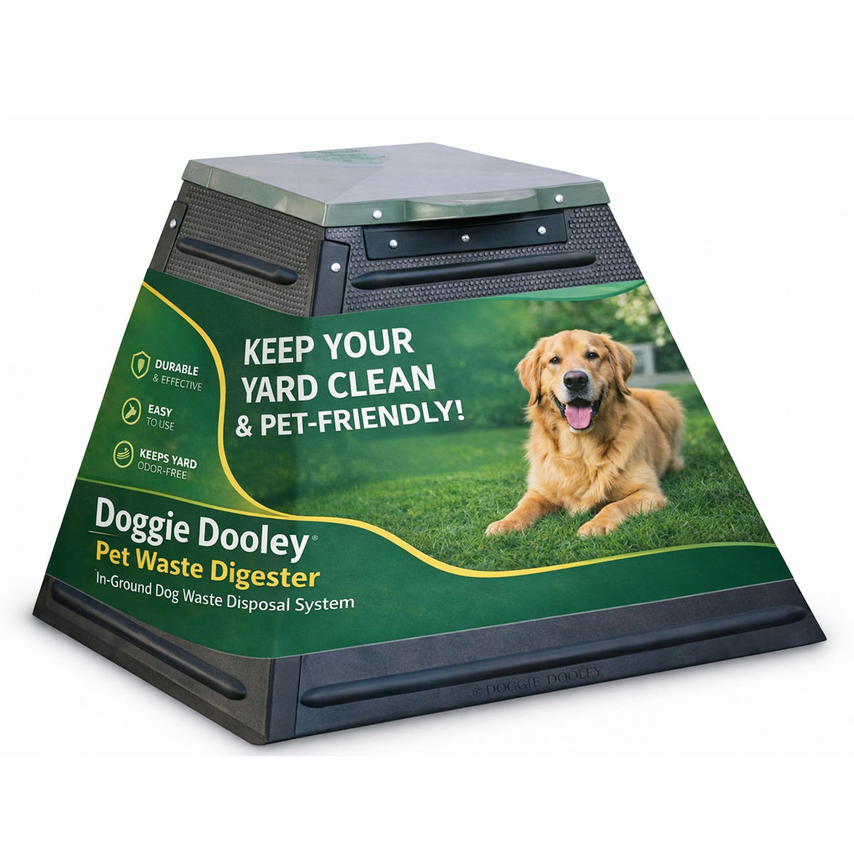 Doggie Dooley vue de face de la cuve enterrable montrant robustesse et discrétion