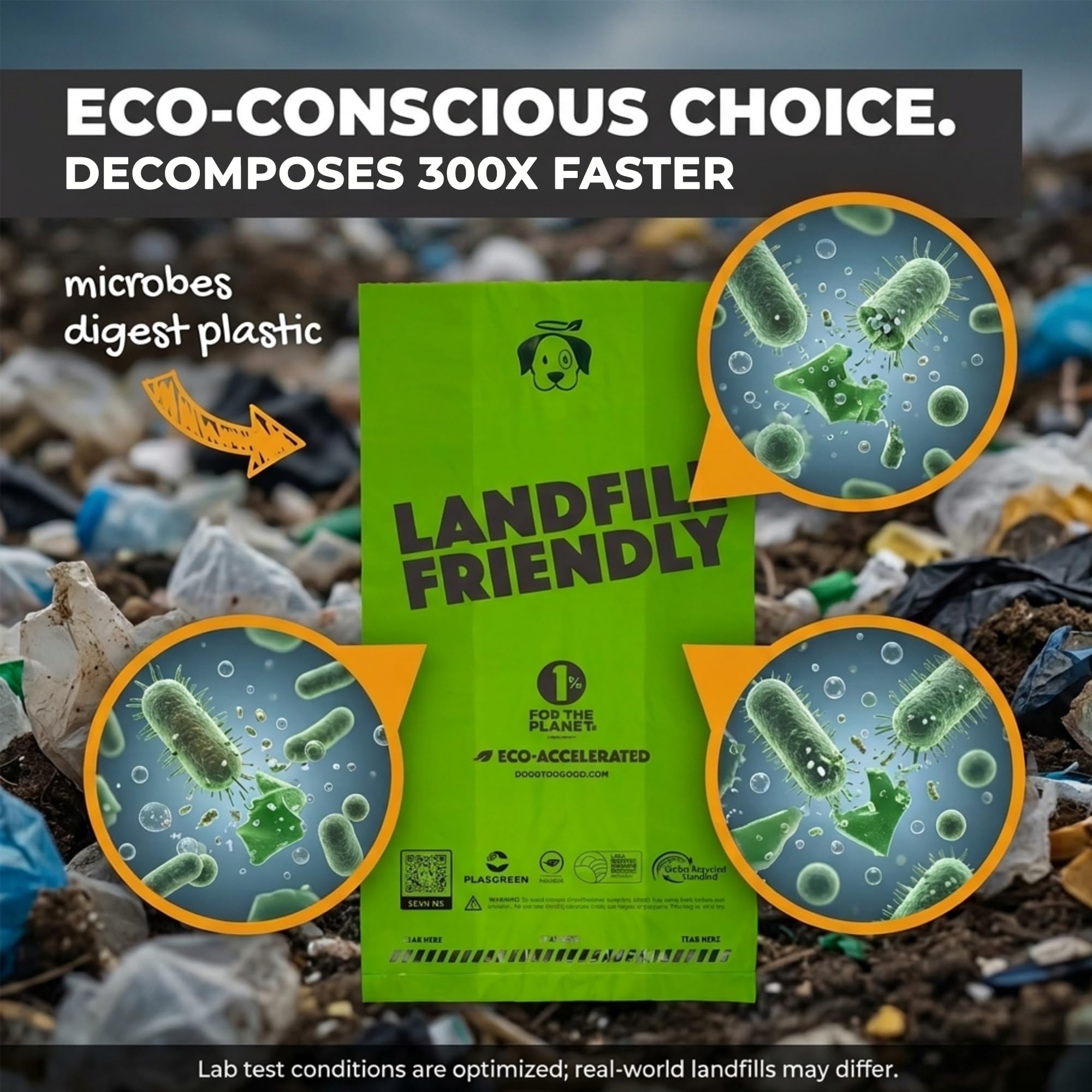Doggy Do Good étiquette composition montrant matériaux recyclés et biosourcés