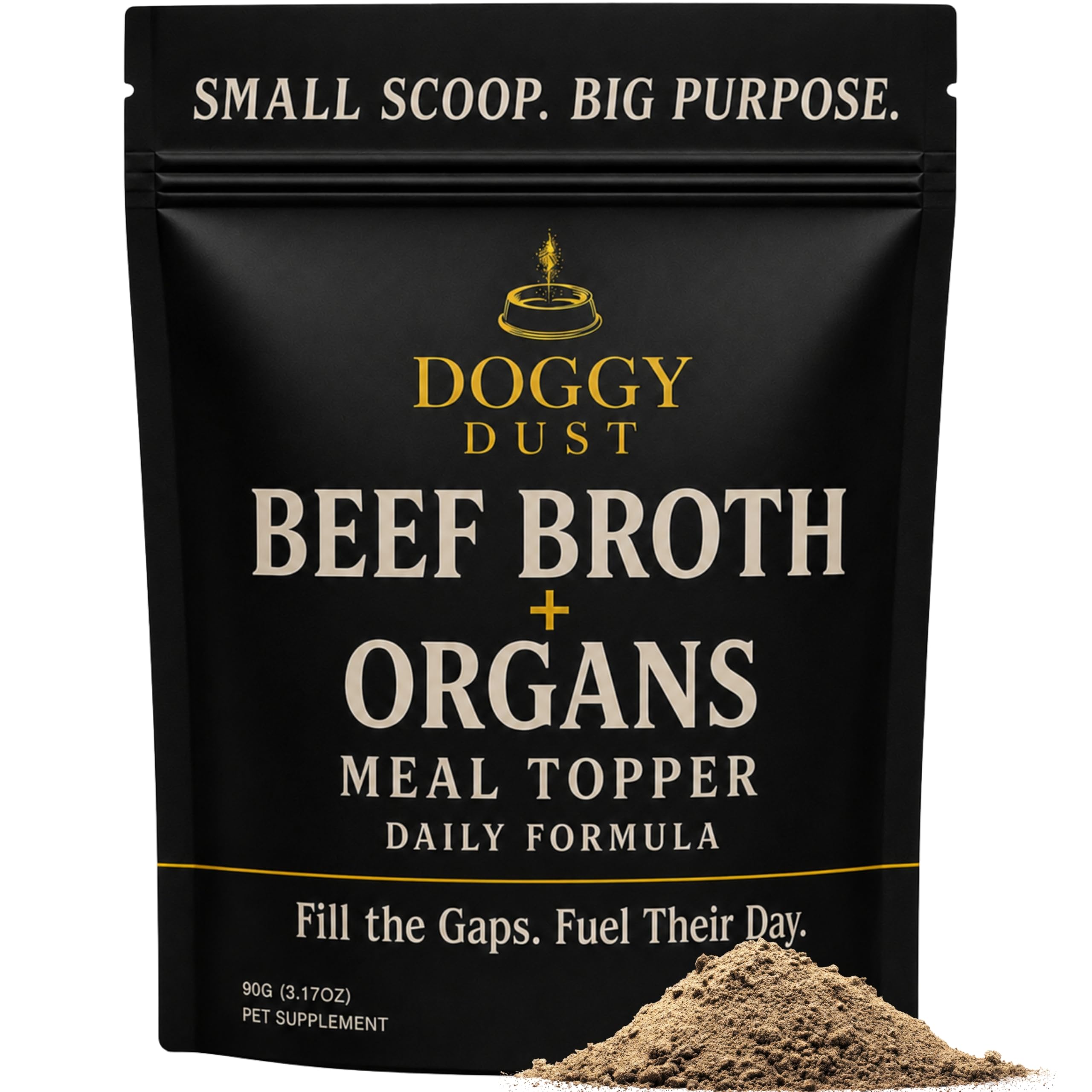 DoggyDust emballage face montrant le produit et bénéfice nutritionnel