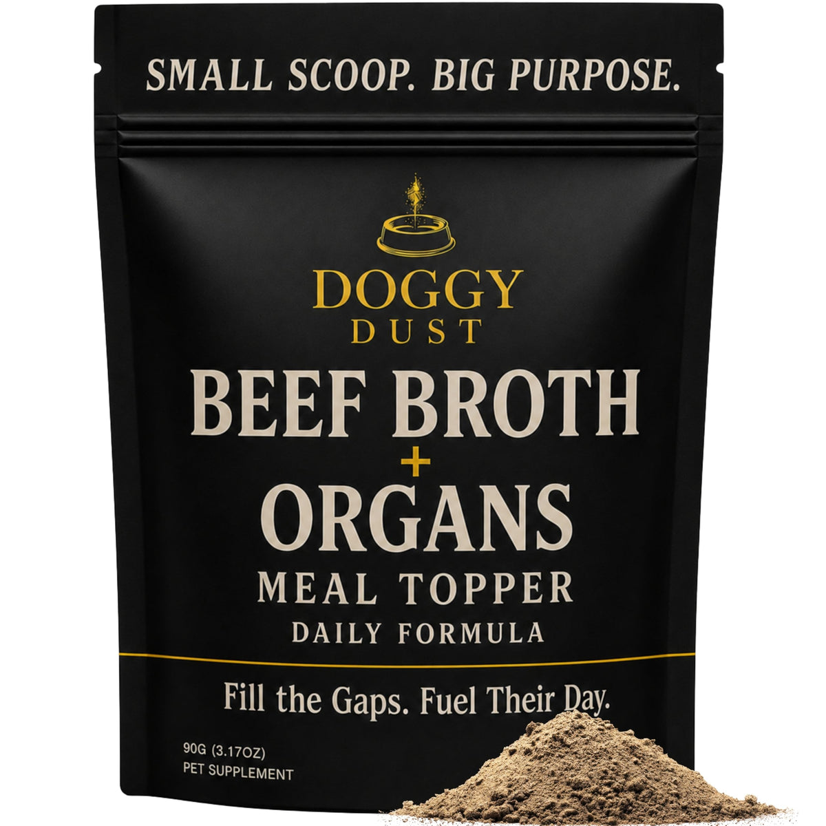 DoggyDust emballage face montrant le produit et bénéfice nutritionnel