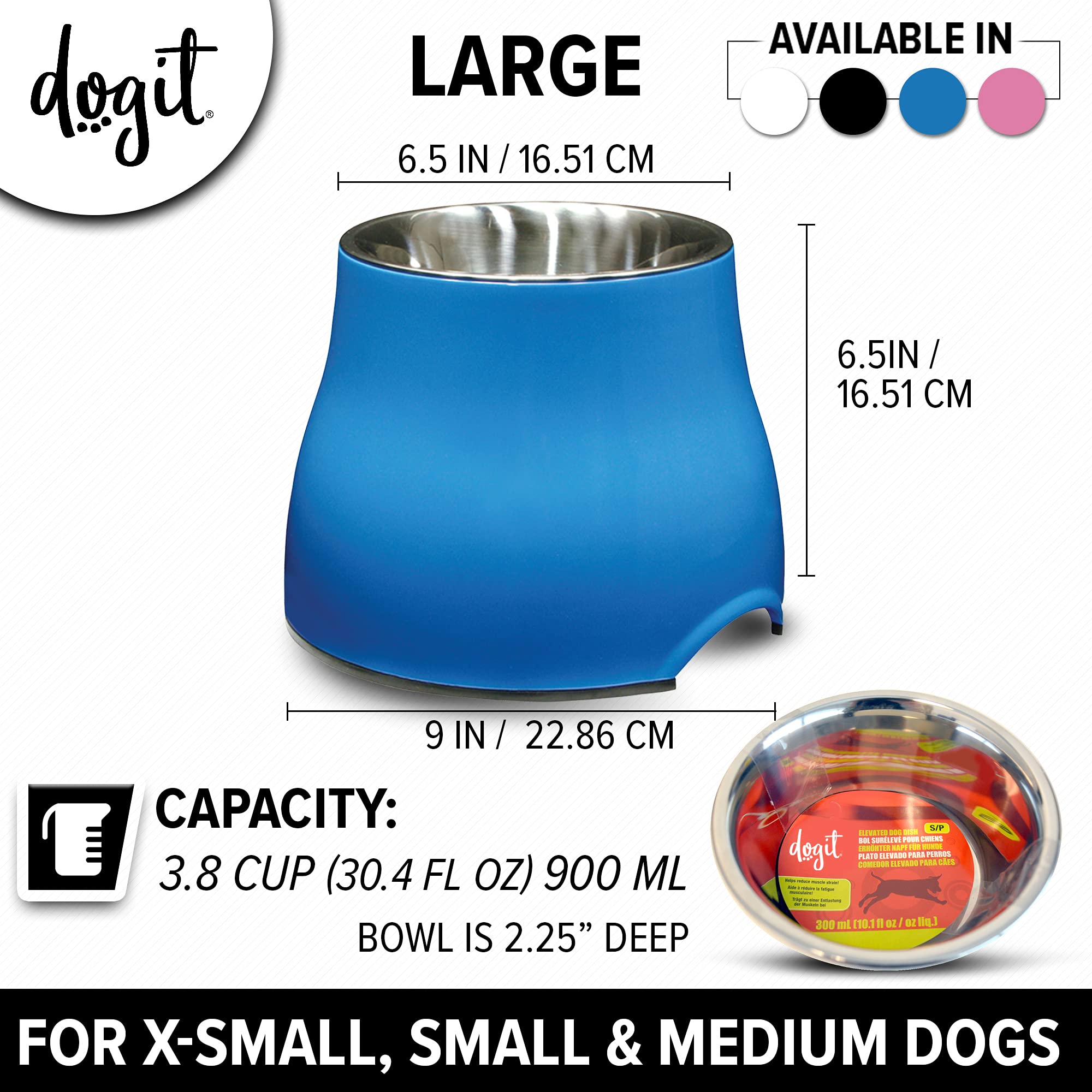 Dogit insert en acier inoxydable gros plan, nettoyable au lave-vaisselle