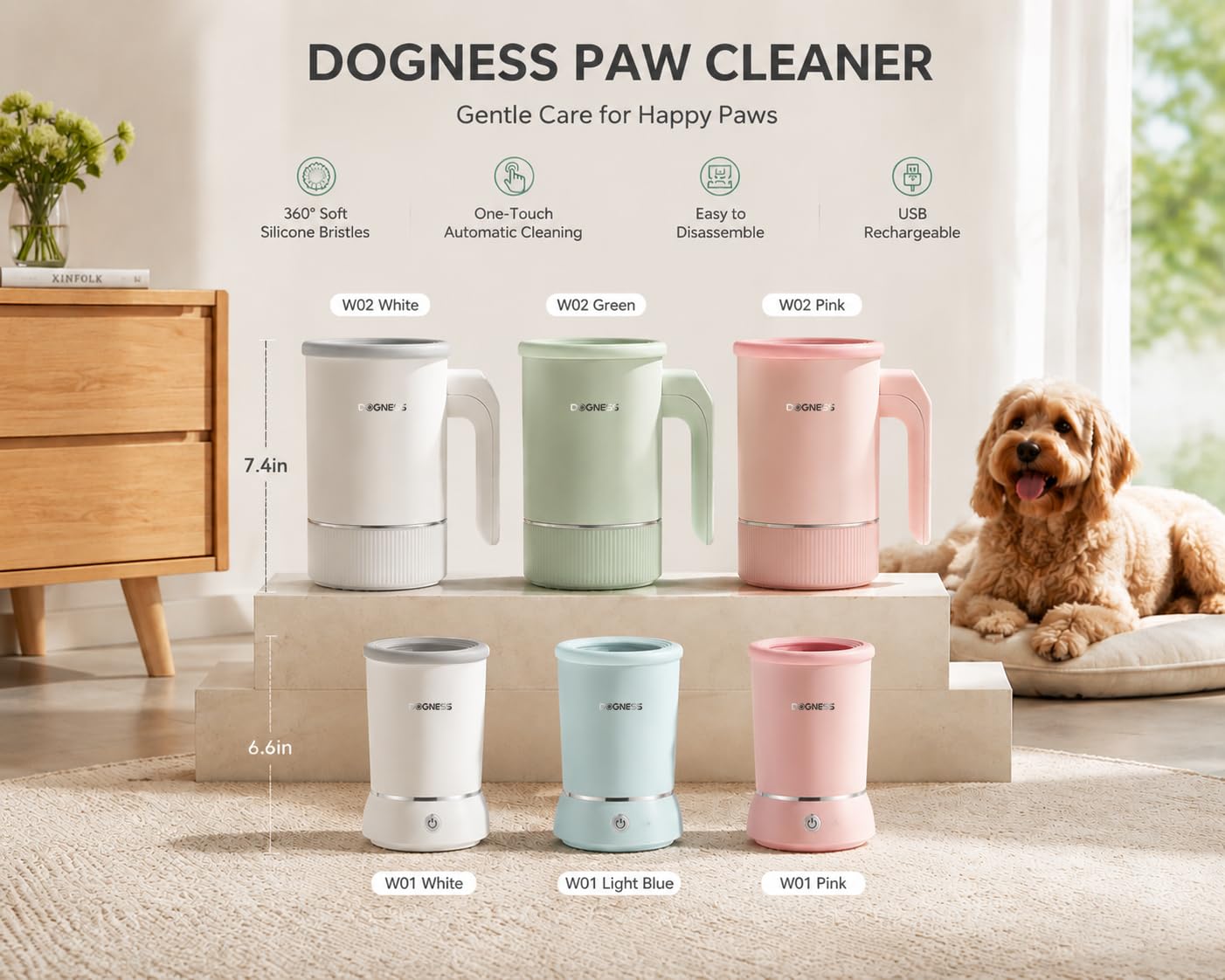 DOGNESS en situation domestique protégeant sols et tapis après promenade