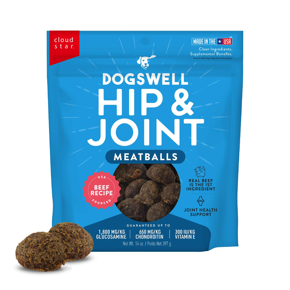 DOGSWELL emballage avant du sac 14 oz montrant la marque et bénéfices