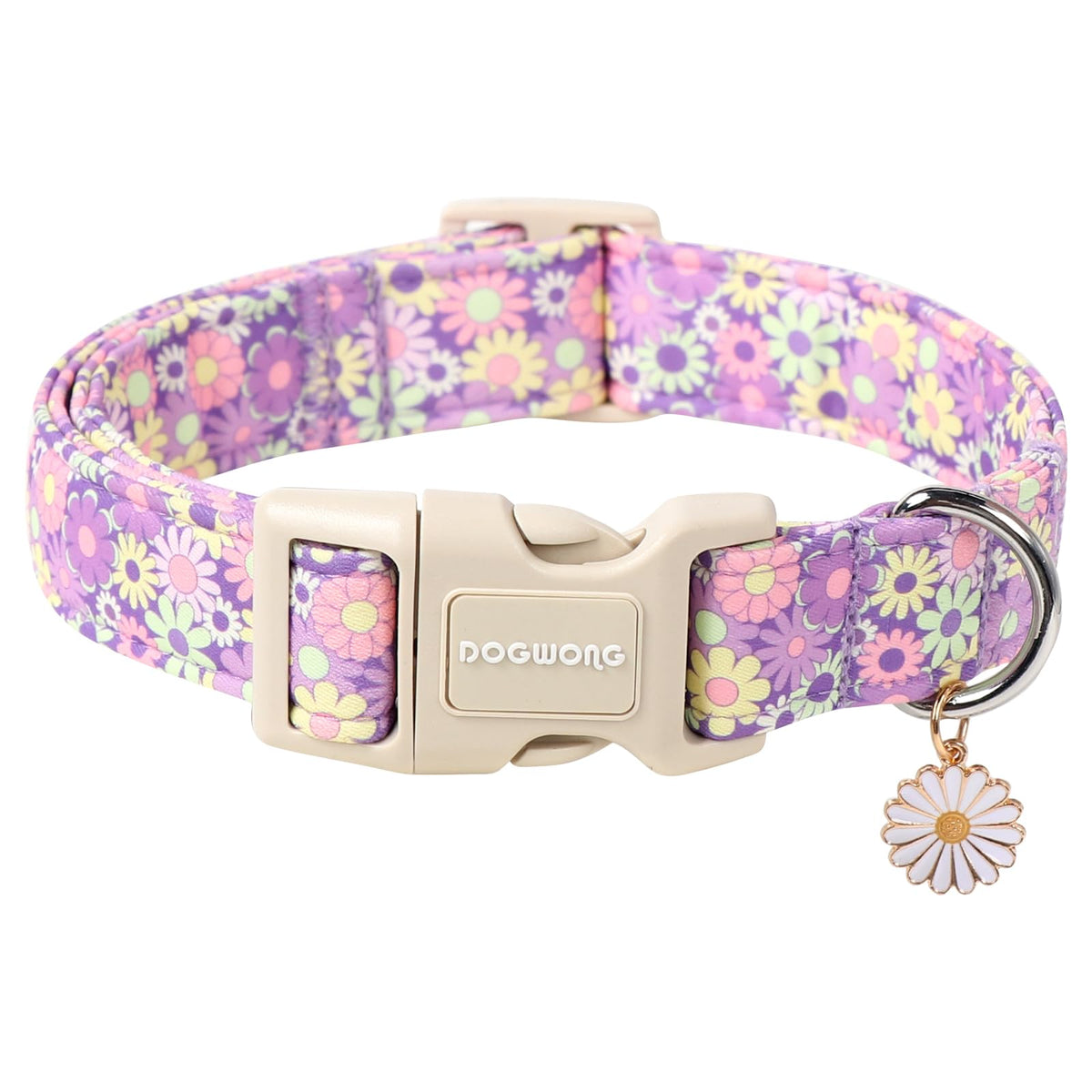 Dogwong collier fleur face montrant motif daisy et confort