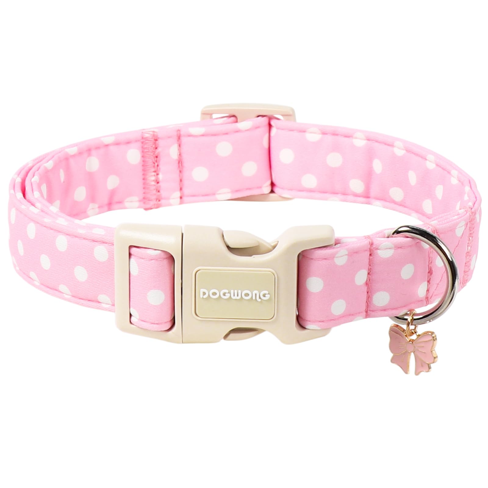 DOGWONG collier rose à pois vue avant, design féminin et maintien sûr