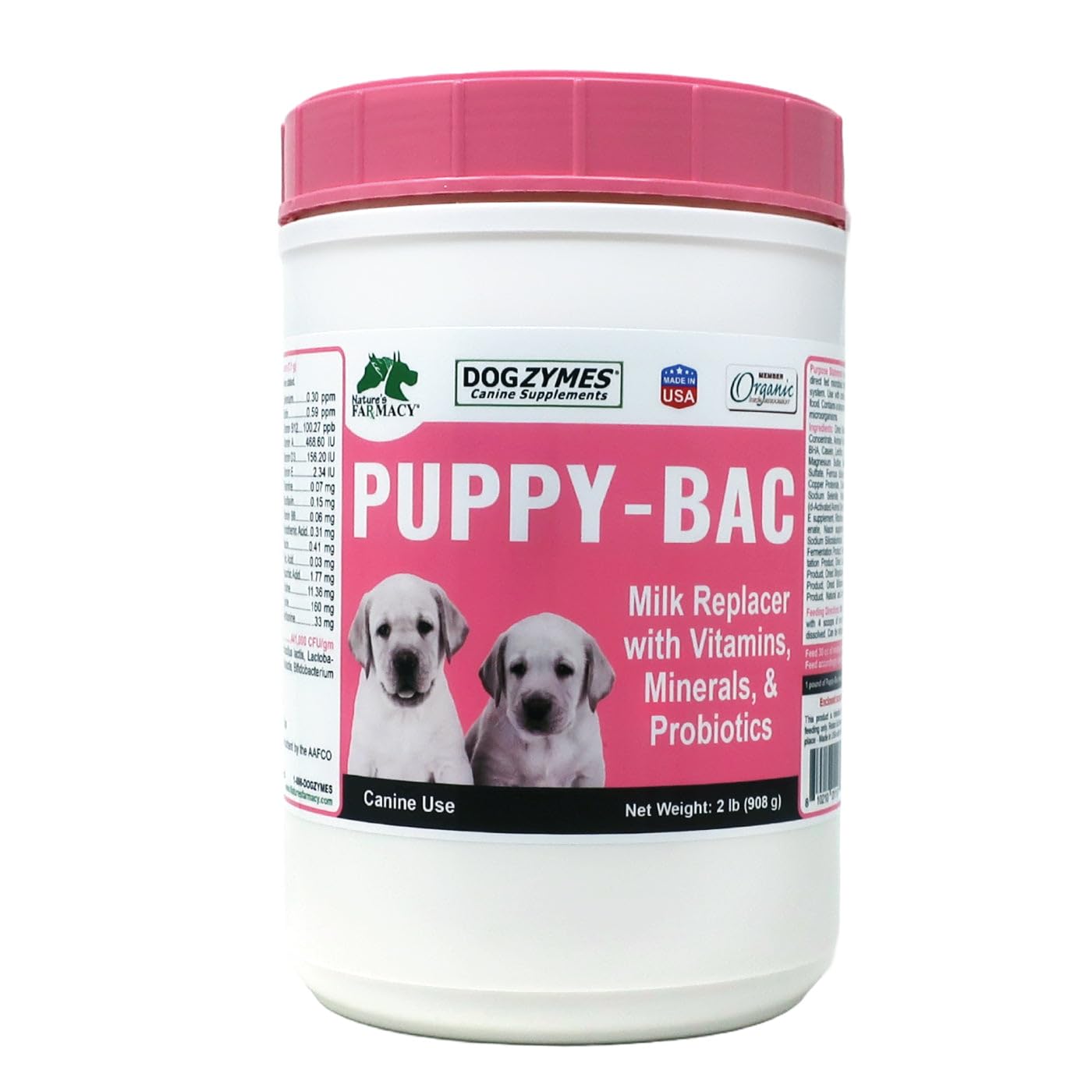 Dogzymes Puppy-Bac emballage face montrant le format 2 lb et informations clés