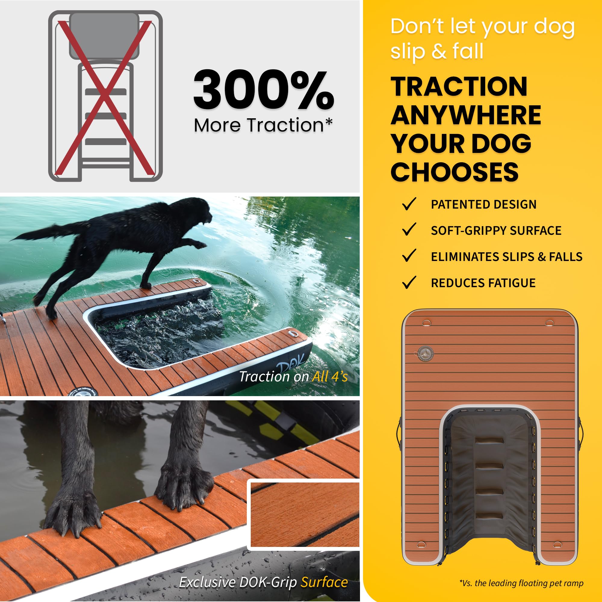 DOK rampe immergée en usage avec chien pour montée facilitée