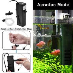 DOMICA filtre submersible en fonctionnement dans aquarium améliorant clarté de l'eau