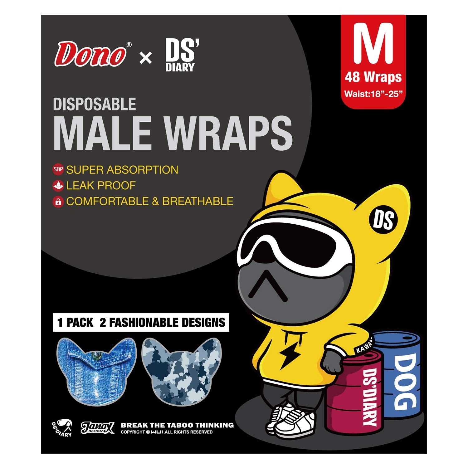 Dono paquet ouvert montrant motifs multiples et changement facile