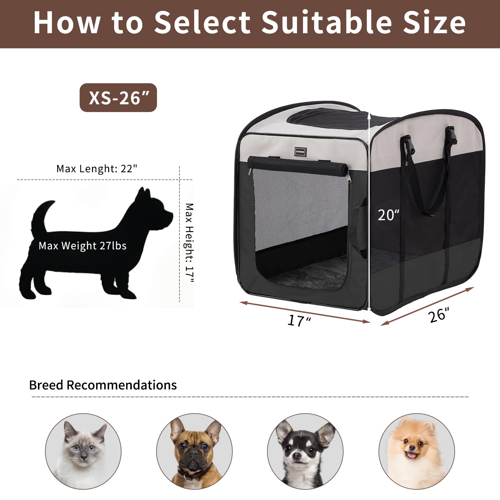 DONORO comparaison taille avec chien illustrant capacité et confort