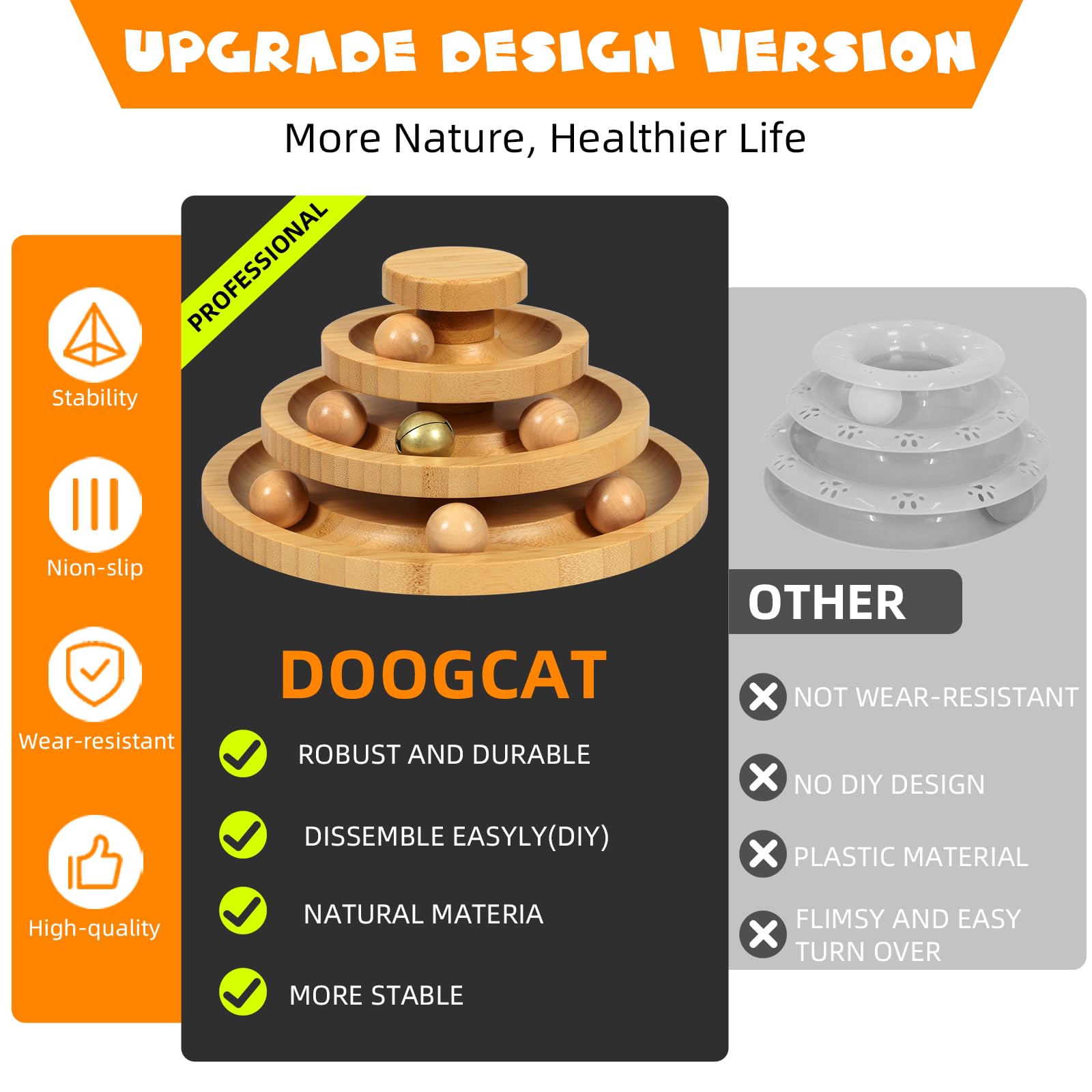 DoogCat base antidérapante gardant la tour stable pendant le jeu vigoureux