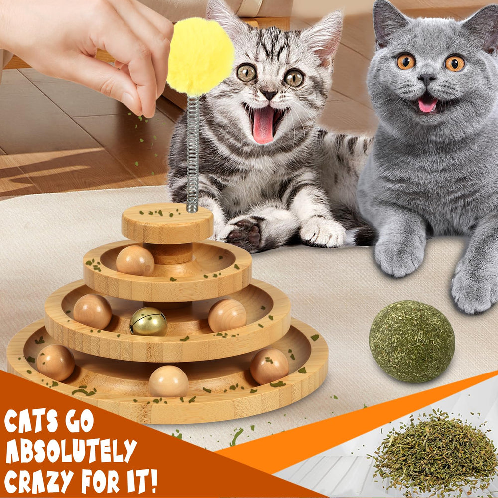 DoogCat gros plan sur les neuf billes en bois, roulettes fluides pour jeu