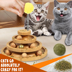 DoogCat gros plan sur les neuf billes en bois, roulettes fluides pour jeu