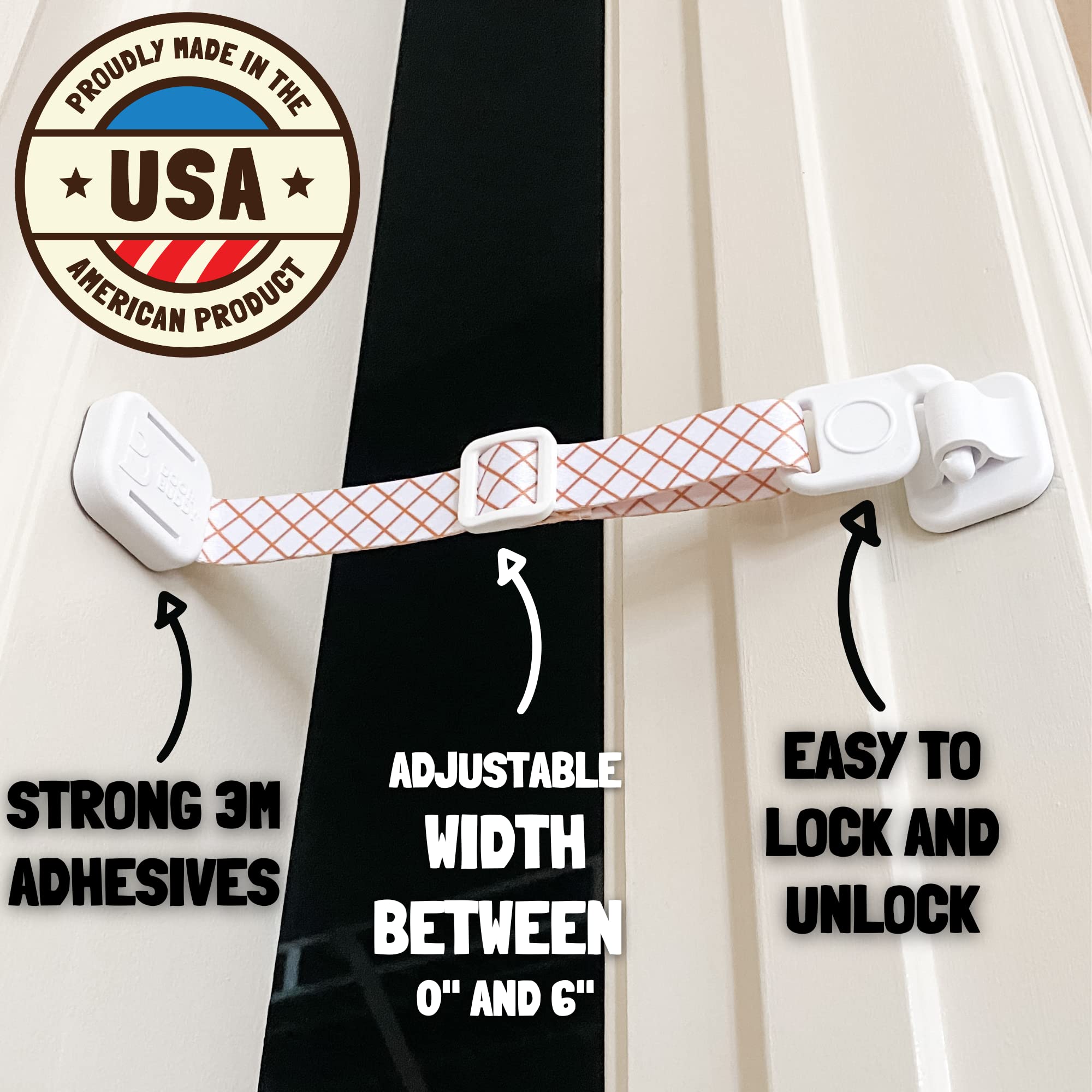 Door Buddy comparaison d'échelle avec main illustrant taille et ajustabilité