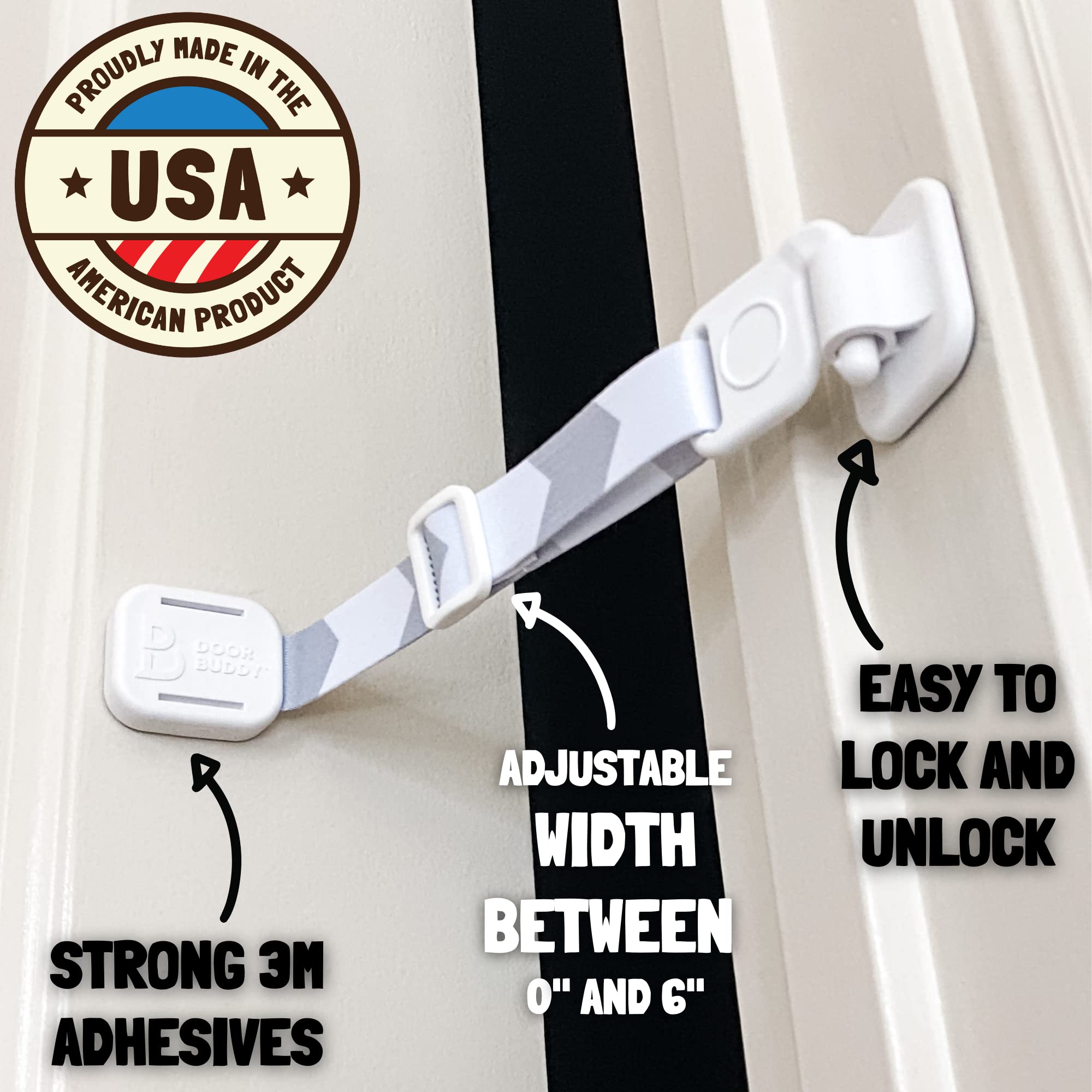Door Buddy comparaison d’échelle avec une main, montre la taille compacte