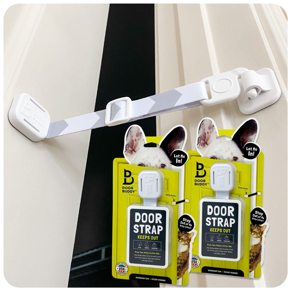 Door Buddy vue avant de l’emballage gris, solution compacte et pratique