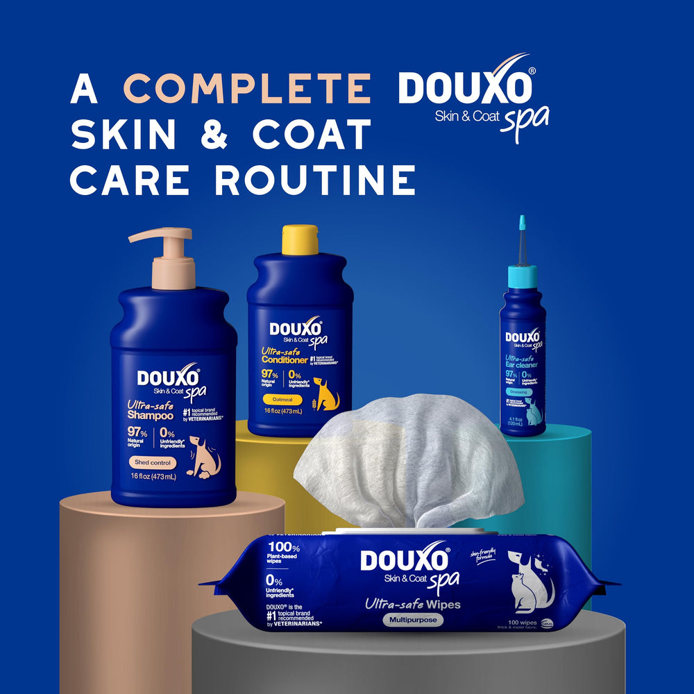 DOUXO gamme sur plateau lifestyle suggérant routine complète