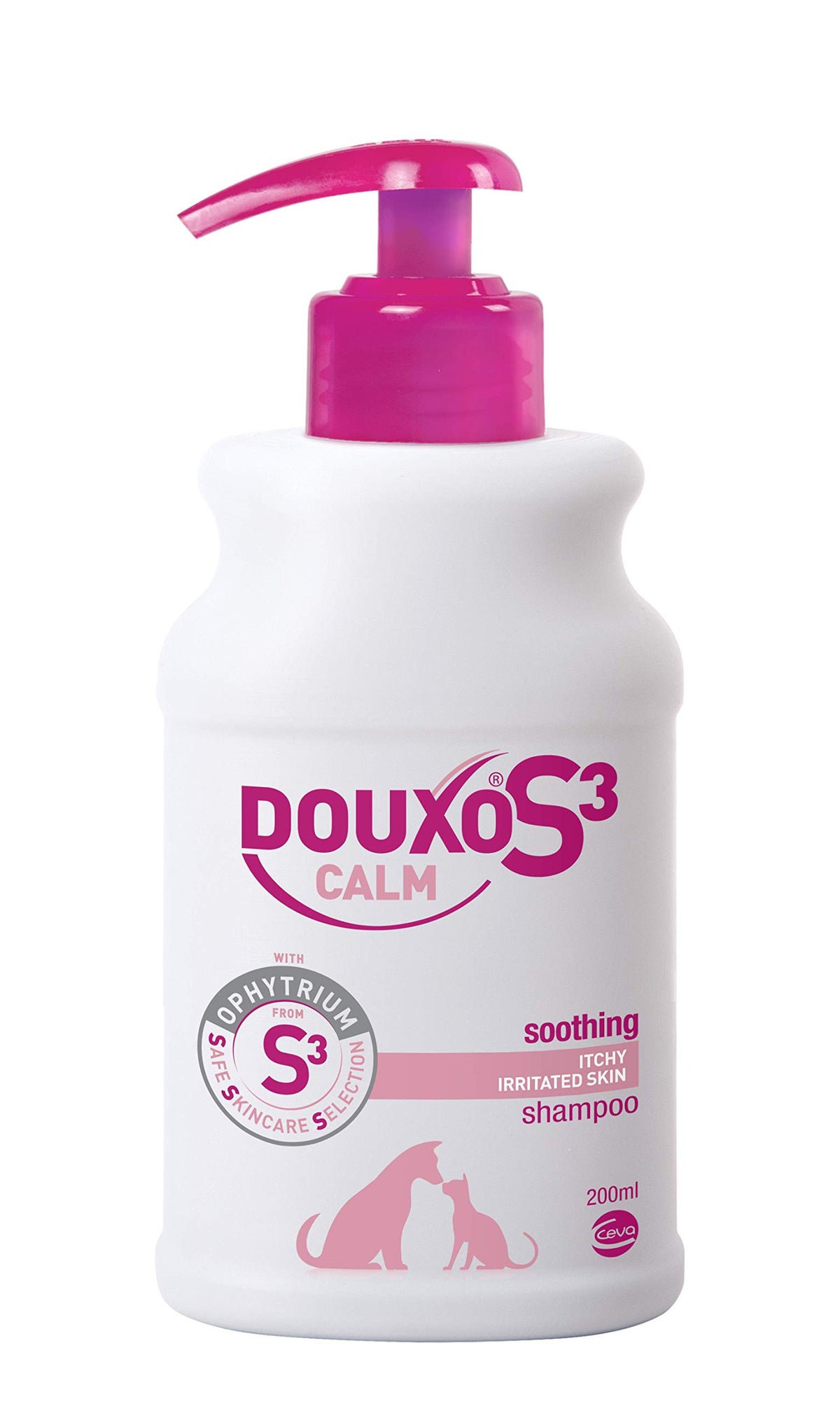Douxo S3 Calm flacon avant montrant le design et l'usage sûr