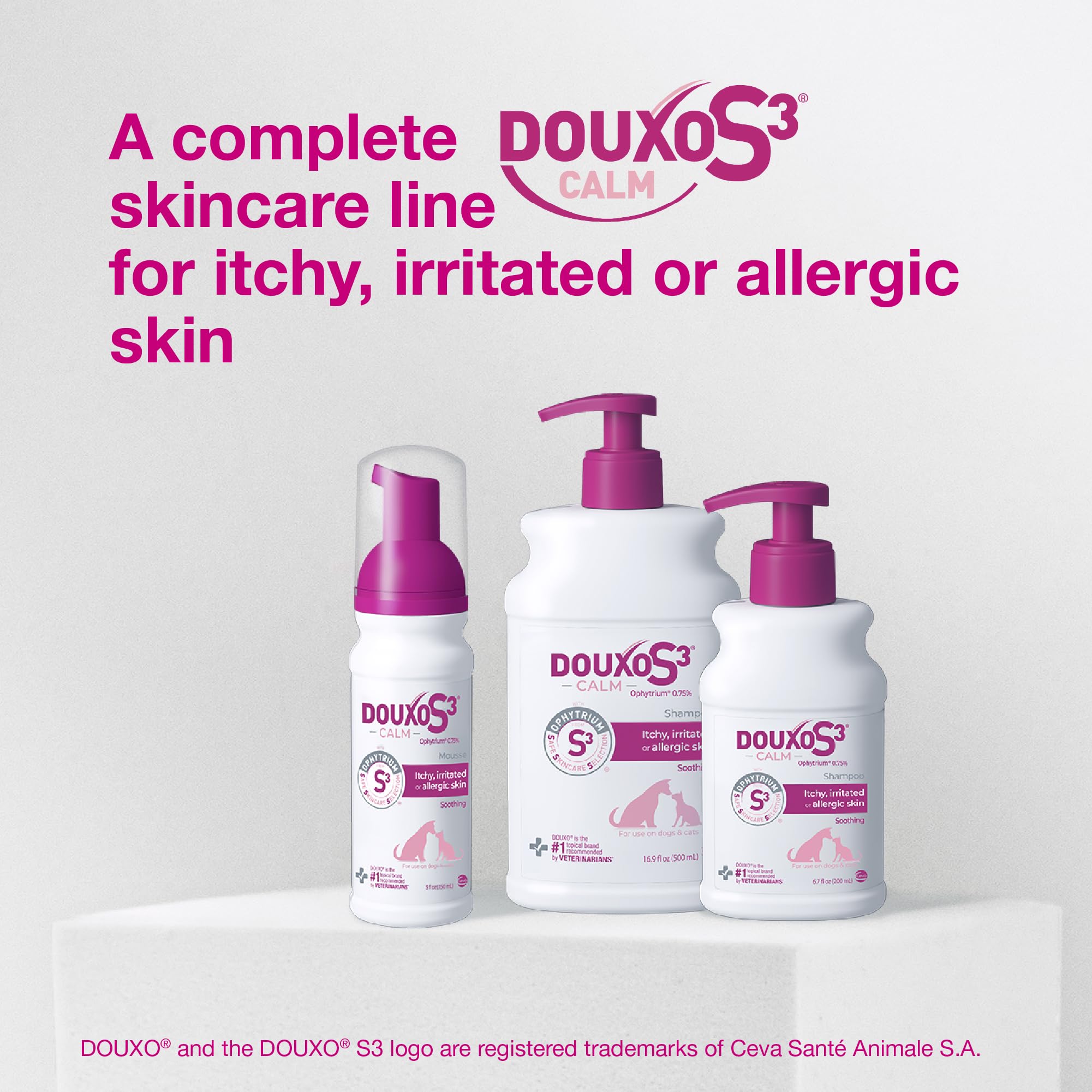 Étiquette Douxo S3 Calm montrant Ophytrium et formule sans parabènes