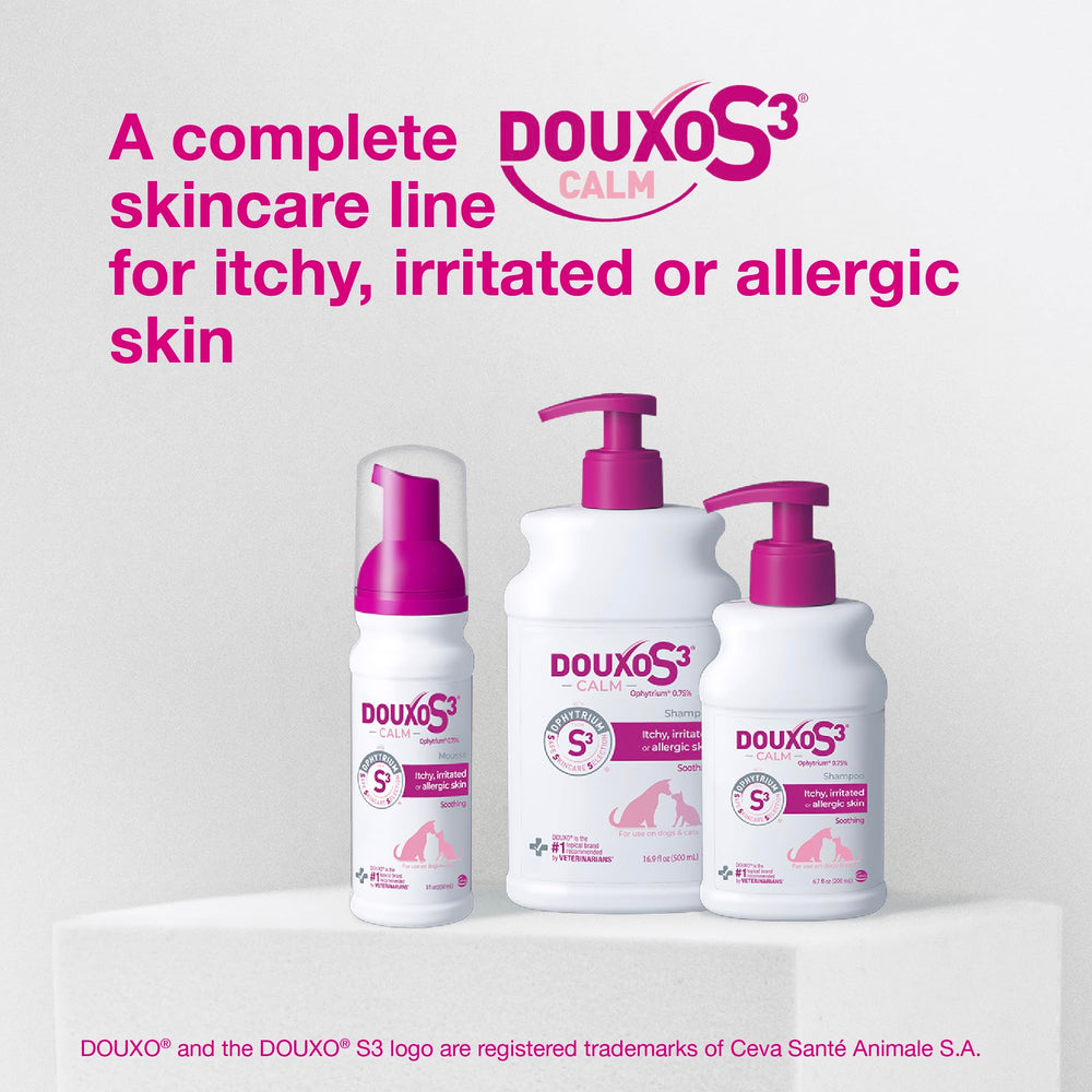 Étiquette Douxo S3 Calm montrant Ophytrium et formule sans parabènes