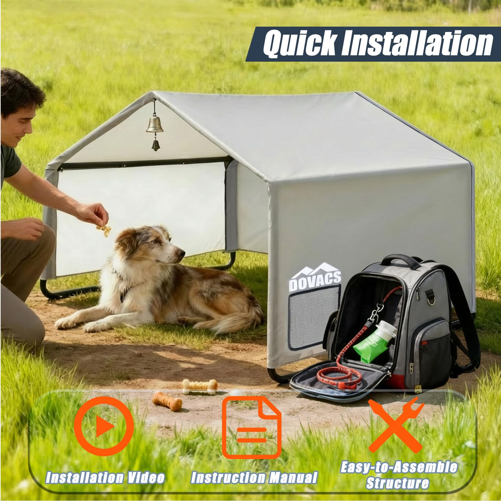 DOVACS grand chien à l'intérieur montrant espace confortable et ombre