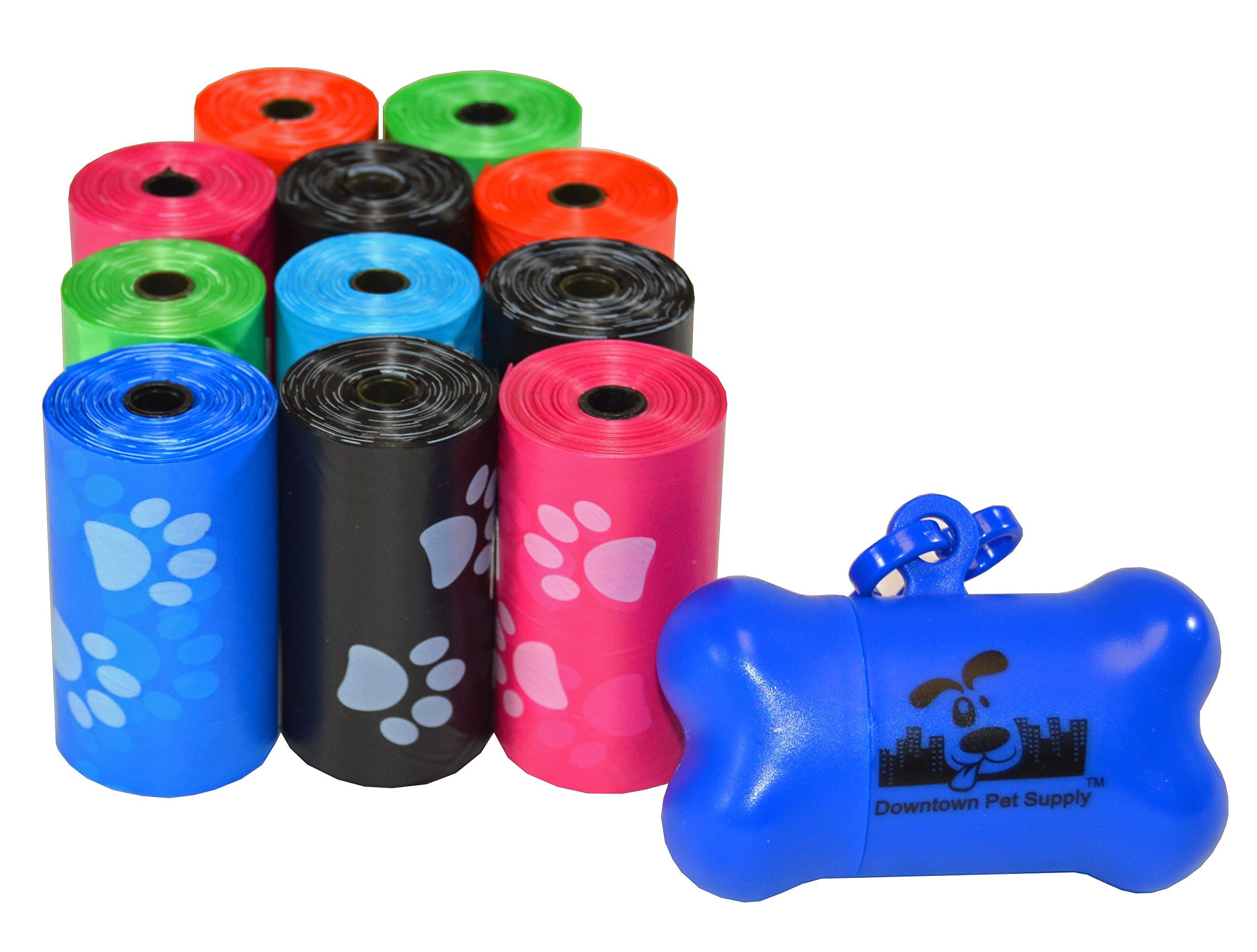Downtown Pet Supply packaging montrant 220 sacs et distributeur, praticité immédiate