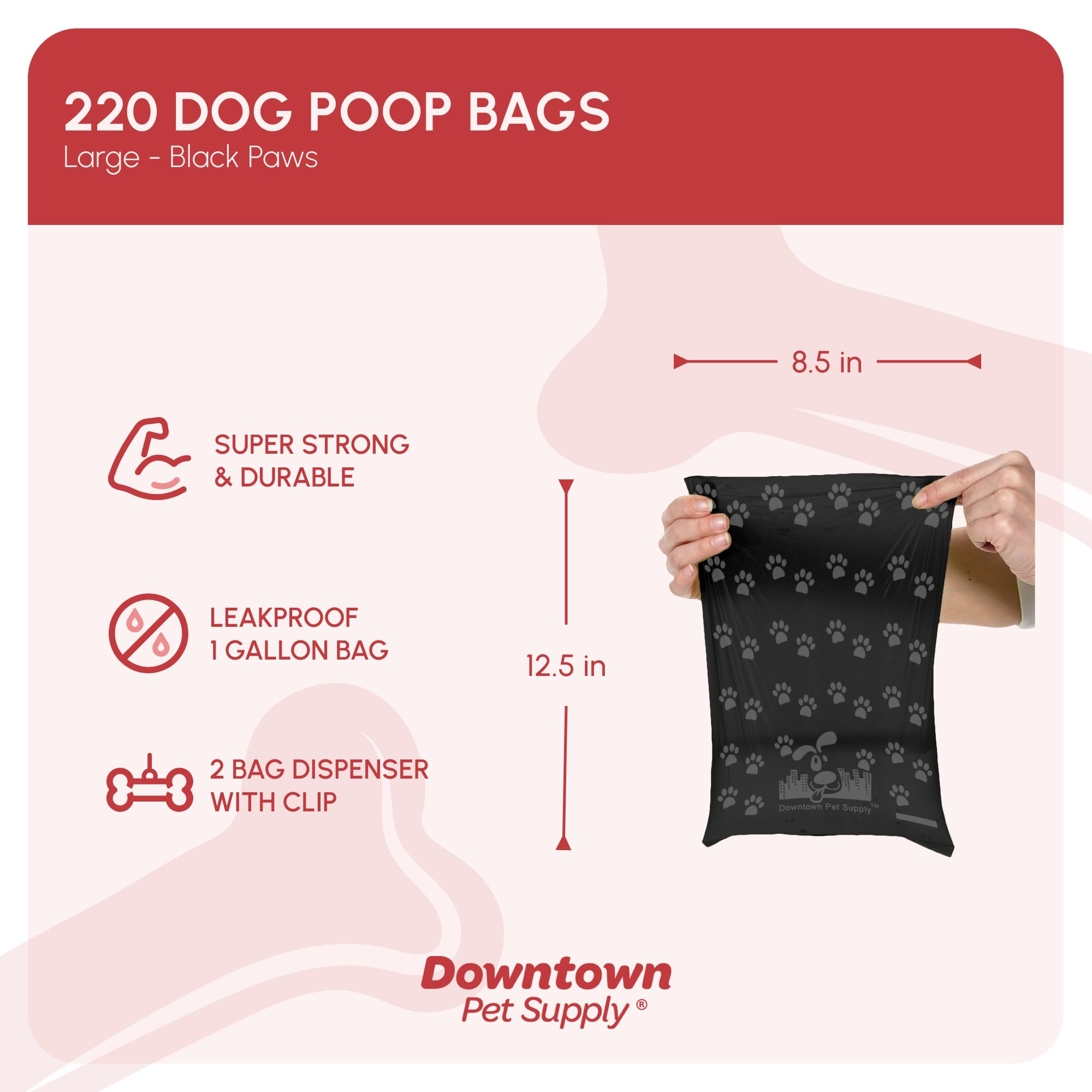 Downtown Pet Supply rouleau de sacs visible pour démontrer la perforation facile
