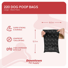 Downtown Pet Supply rouleau de sacs visible pour démontrer la perforation facile